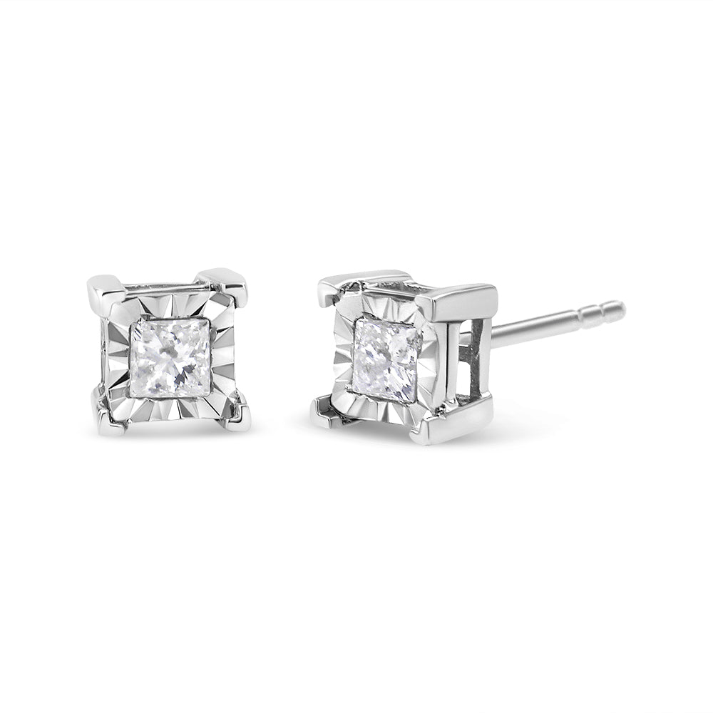 Pendientes solitarios de diamantes de talla princesa engastados en plata de ley 925 (color HI, claridad I2-I3) - Friggin Jewelry
