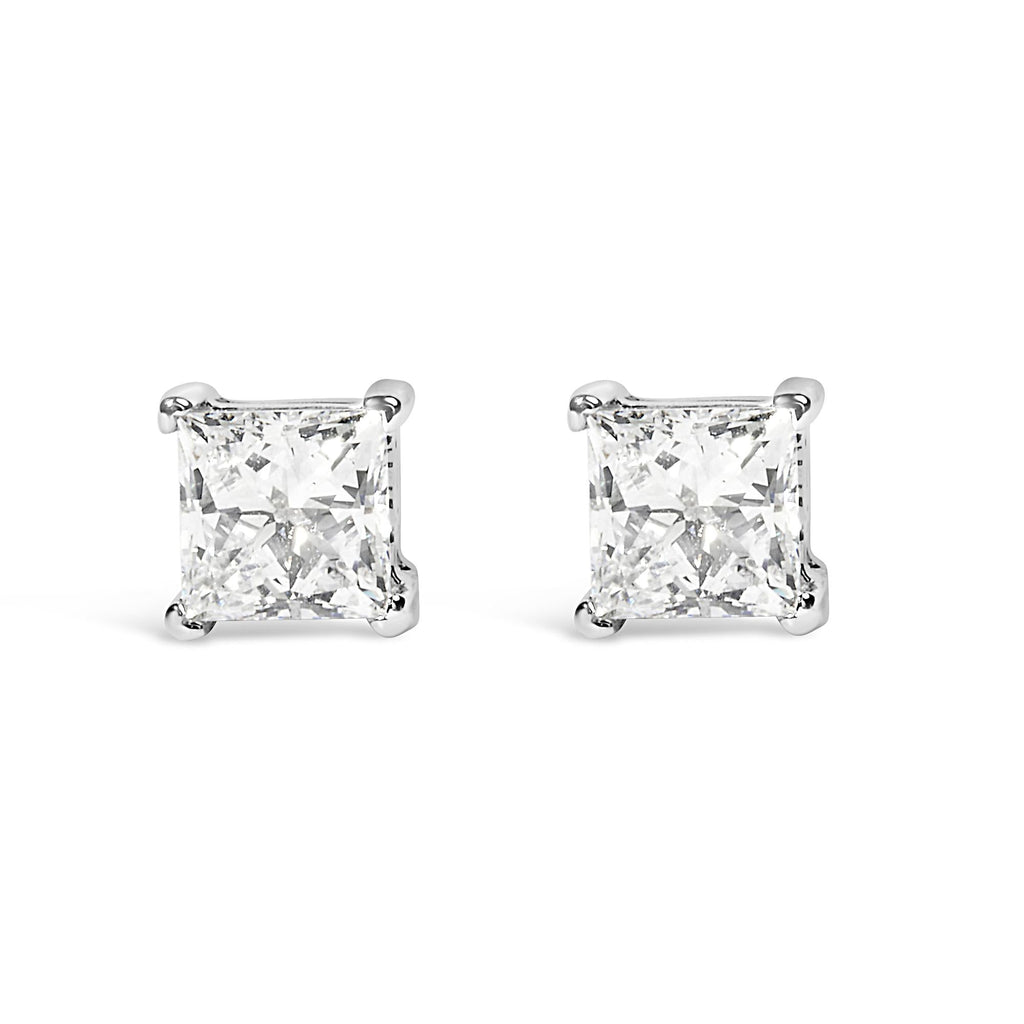 14K White Gold Princess Cut Lab-Grown Diamond Solitaire Stud Earrings (F-G Color, VS2-SI1 Clarity) - Friggin Jewelry