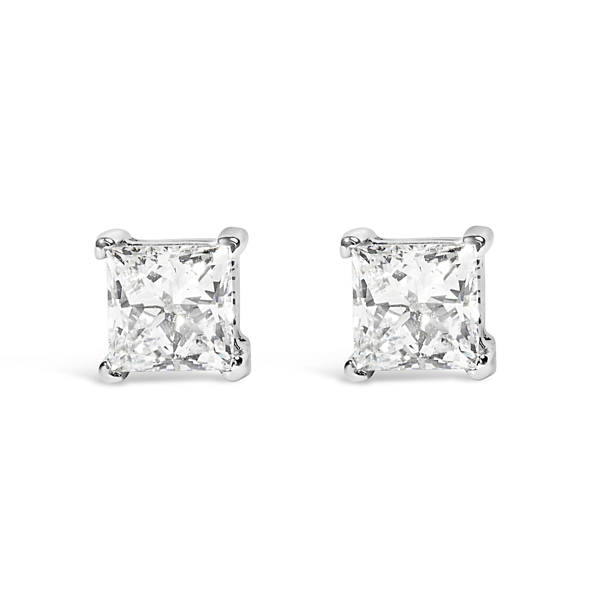 14K White Gold Princess Cut Lab-Grown Diamond Solitaire Stud Earrings (F-G Color, VS2-SI1 Clarity) - Friggin Jewelry
