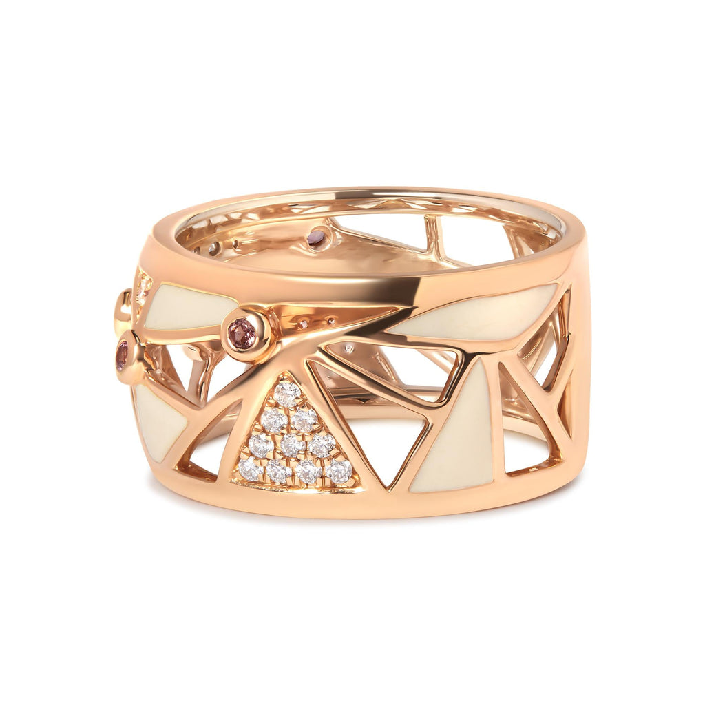 Anello a fascia con diamanti da 1/3 ct e tormalina rosa in oro rosa 14 carati con smalto bianco (colore GH, purezza SI1-SI2) - Friggin Jewelry