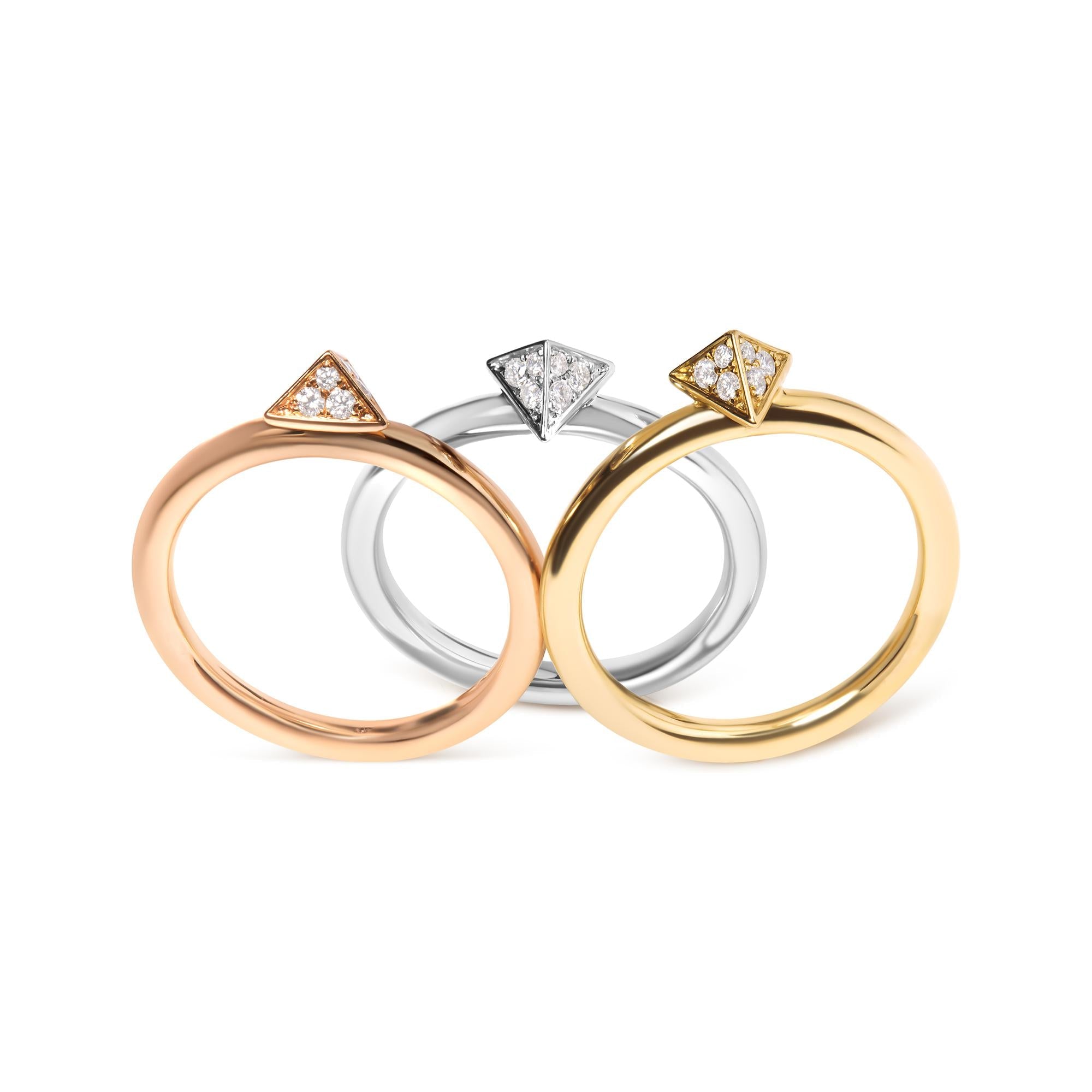 14K Tri Color Gold 1/3 Cttw Diamond Pyramid Stackable Band Ring Set (G-H Color, SI1-SI2 Clarity) - Size 7 - Friggin Jewelry