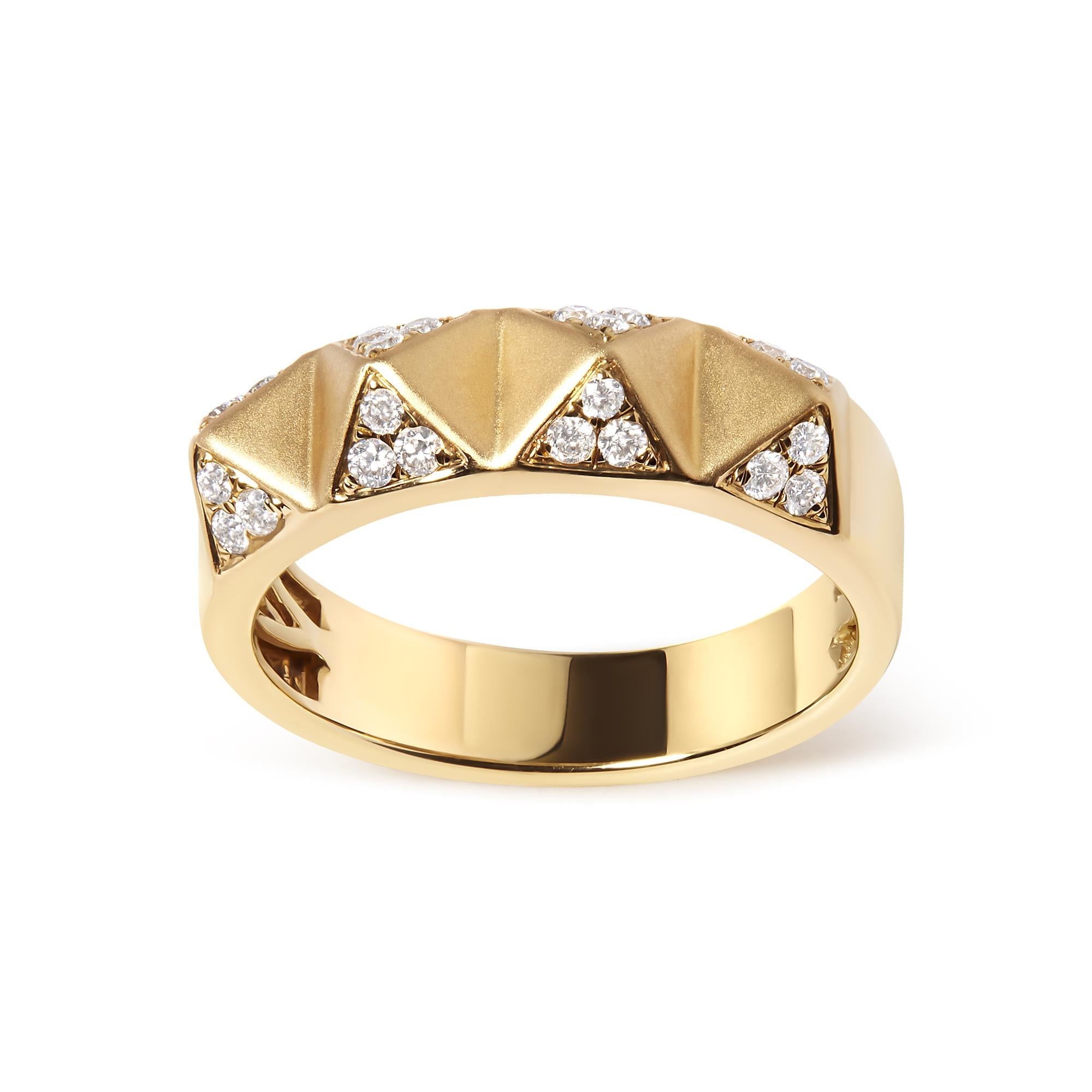 14K Yellow Gold 1/4 Cttw White Diamond Pyramid Band Ring (G-H Color, SI1-SI2 Clarity)- Size 7 - Friggin Jewelry