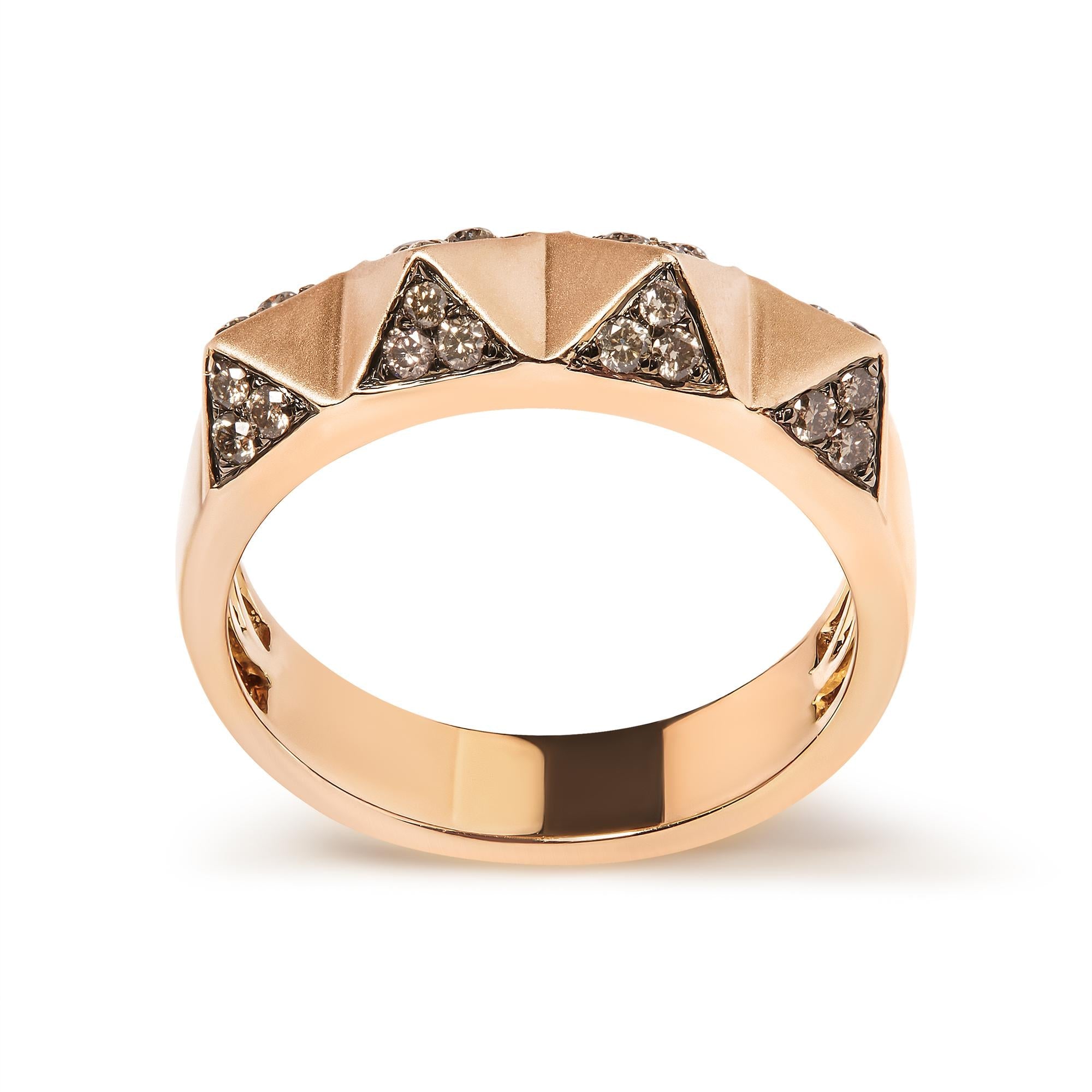 14K Rose Gold 1/4 Cttw Brown Diamond Pyramid Band Ring (Brown Color, SI1-SI2 Clarity)- Size 7 - Friggin Jewelry