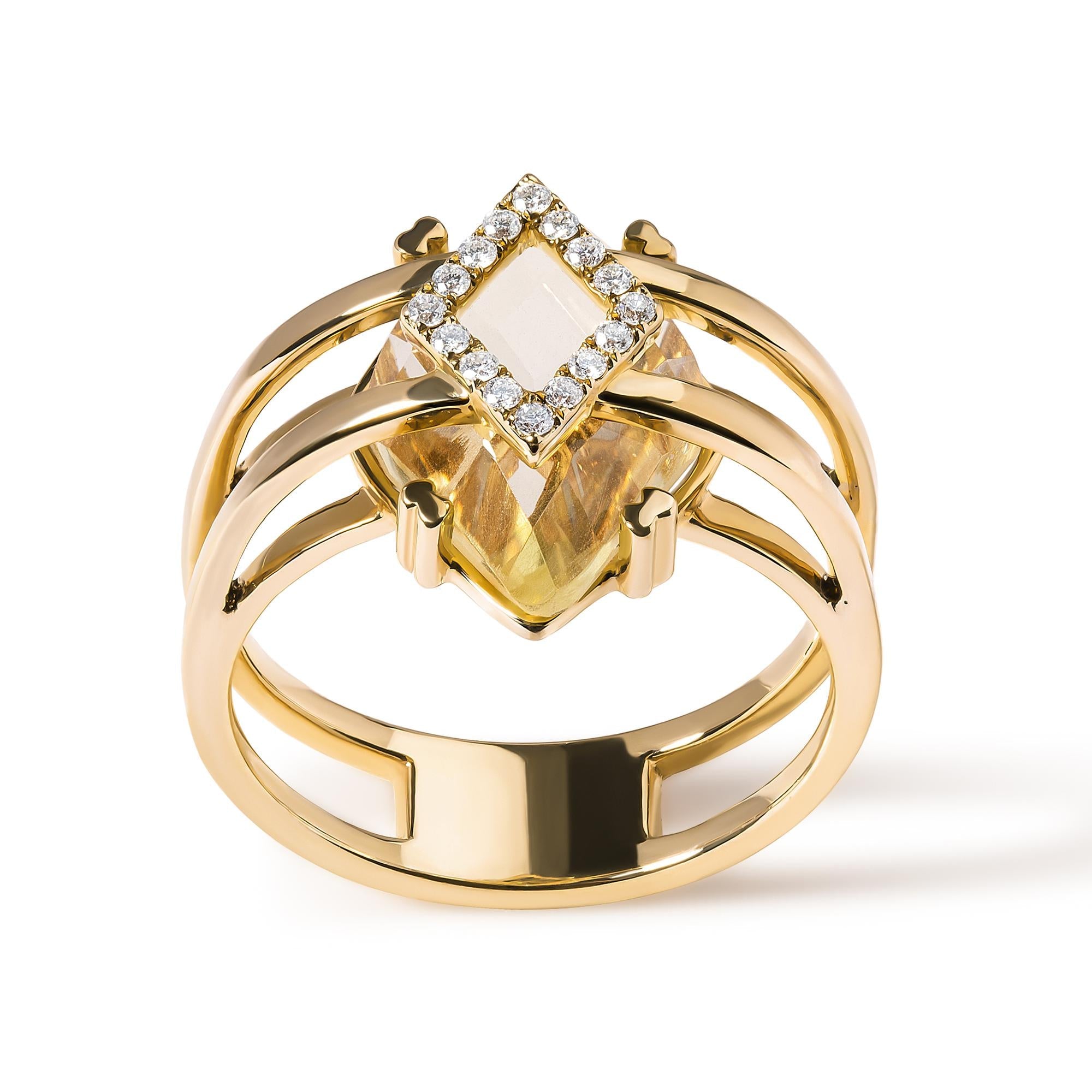 14K Yellow Gold 15x15 MM Marquise Cut Yellow Topaz and Diamond Accent Statement Cocktail Ring (G-H Color, SI1-SI2 Clarity) - Friggin Jewelry