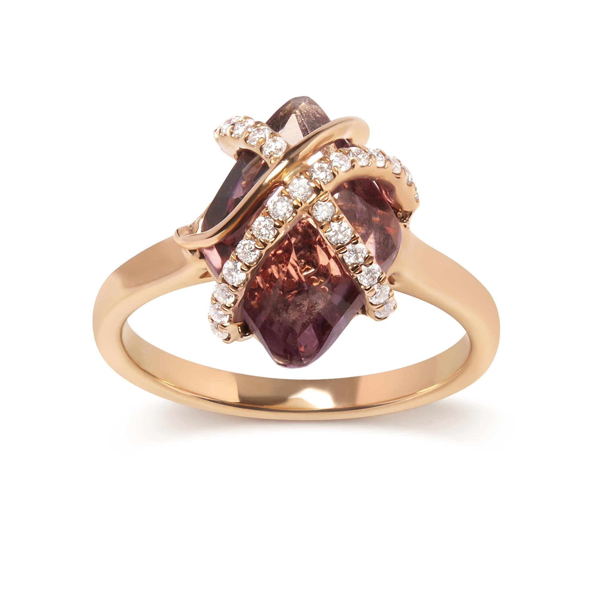 14K Rose Gold 1/5 Cttw Diamond Wrapped 15x15 MM Purple Amethyst Cocktail Ring (G-H Color, SI1-SI2 Clarity) - Friggin Jewelry