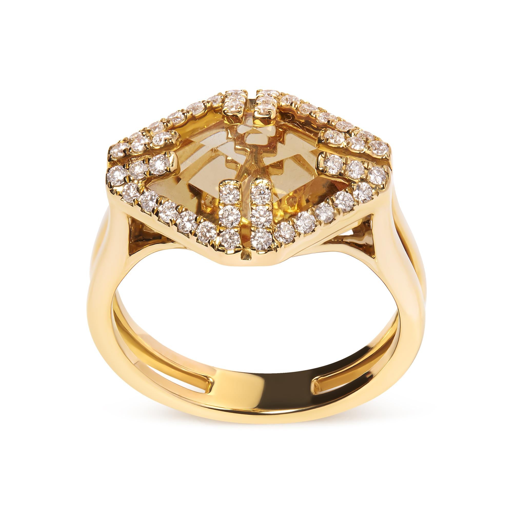 14K Yellow Gold Marquise-Cut Yellow Citrine and 1/3 Cttw Diamond Halo Cocktail Ring (G-H Color, SI1-SI2 Clarity) - Size 7 - Friggin Jewelry