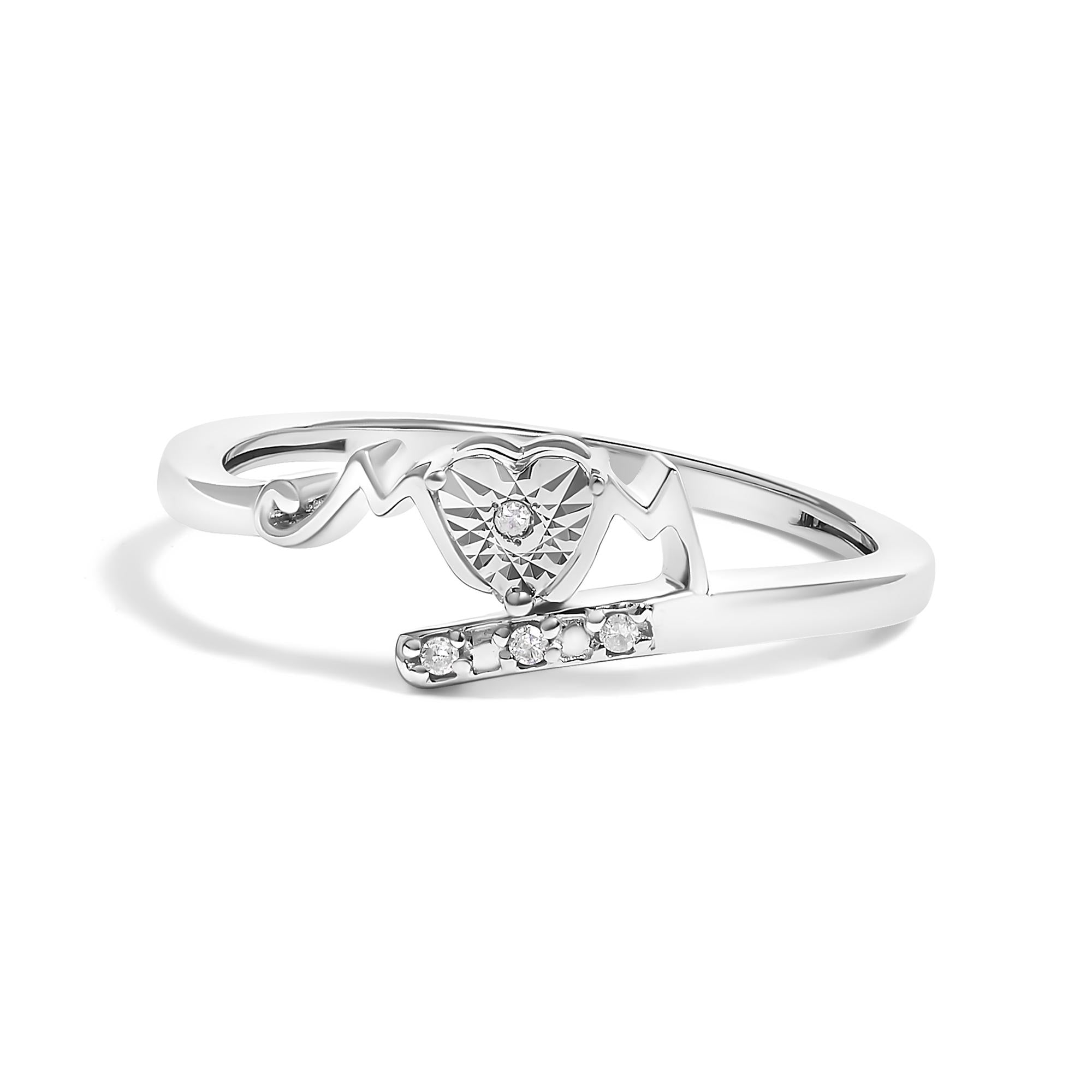 .925 Sterling Silver Diamond Accent "MOM" Heart Ring (J-K Color, I2-I3 Clarity) - Mom - Friggin Jewelry