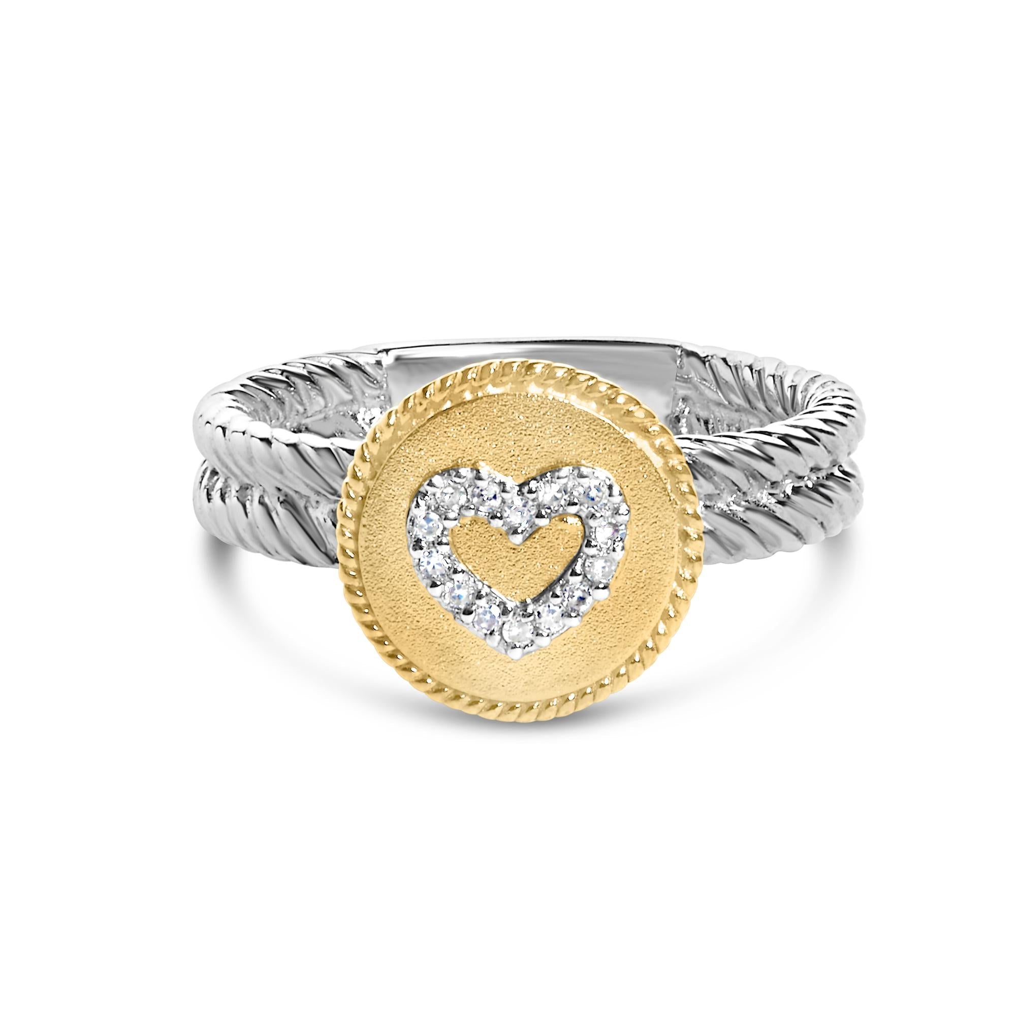 18K Yellow Gold Plated .925 Sterling Silver Diamond Heart Ring with Satin Finish (I-J Color, SI1-SI2 Clarity) - Friggin Jewelry