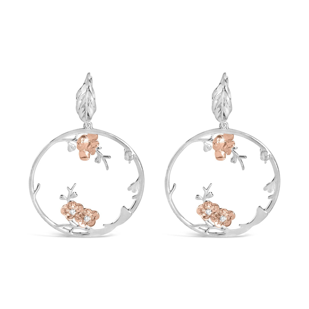 Rose Gold Plated .925 Sterling Silver 1/10 Cttw Diamond Floral Hoop Earrings (I-J Color, SI1-SI2 Clarity) - Friggin Jewelry