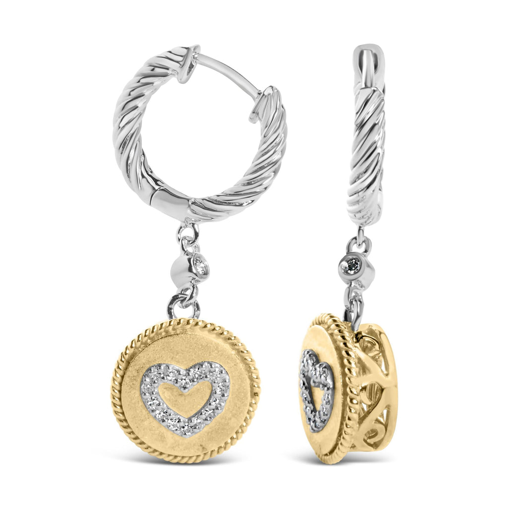 18K Yellow Gold Plated .925 Sterling Silver 1/8 Cttw Diamond Heart Medallion Drop and Dangle Earring (I-J Color, SI1-SI2 Clarity) - Friggin Jewelry