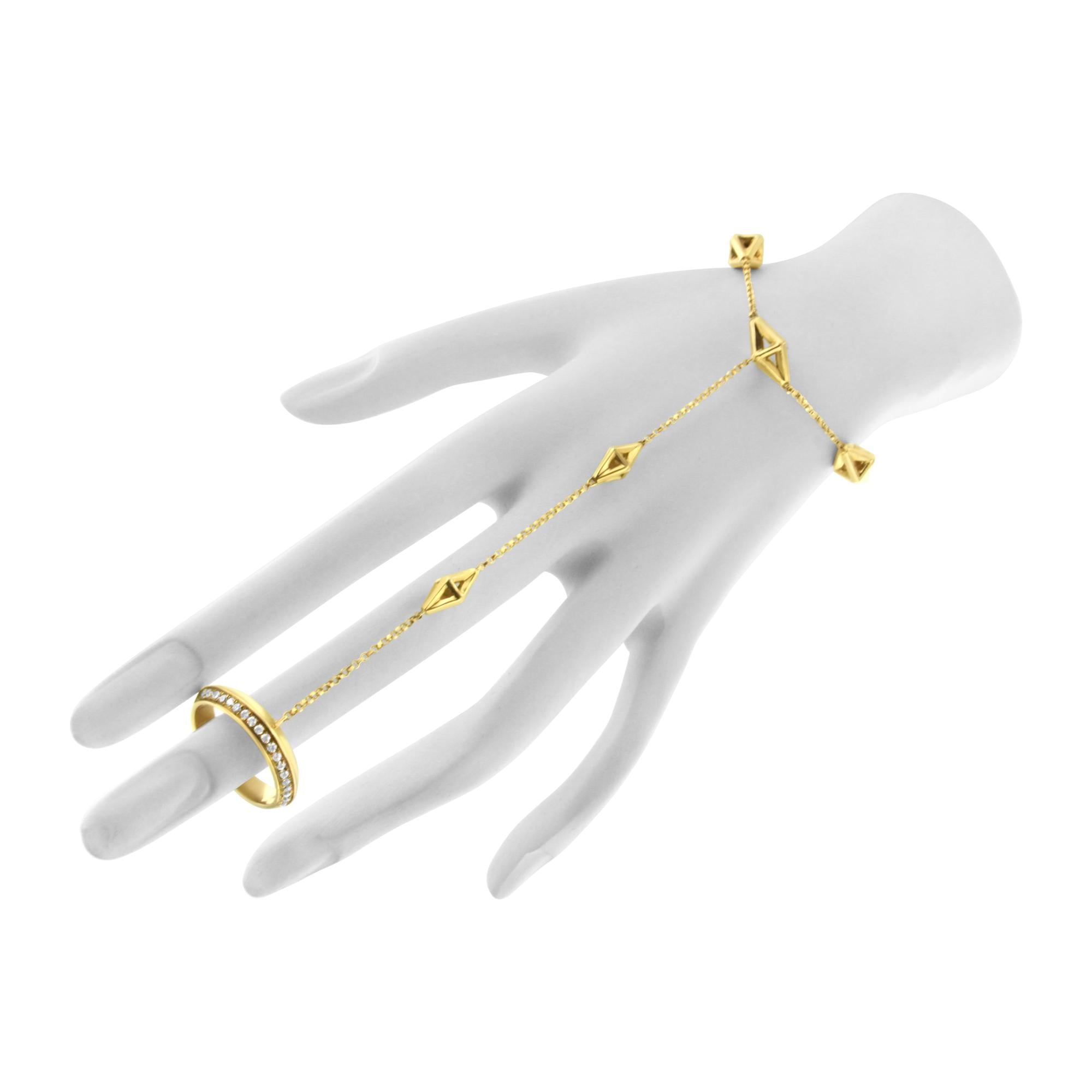 14K Yellow Gold 1/4 Cttw Diamond Ring and Bracelet Hand Chain (G-H Color, SI1-SI2 Clarity) - 7" - Friggin Jewelry Premium