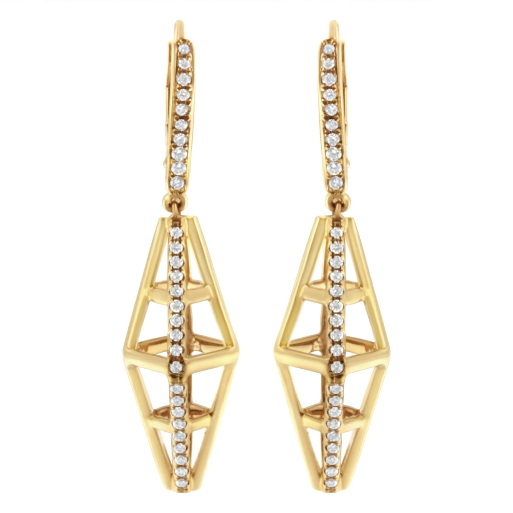 14K Yellow Gold 5/8 Cttw Diamond Geometrical Pillar Drop and Dangle Earrings (G-H Color, SI1-SI2 Clarity) - Friggin Jewelry Premium