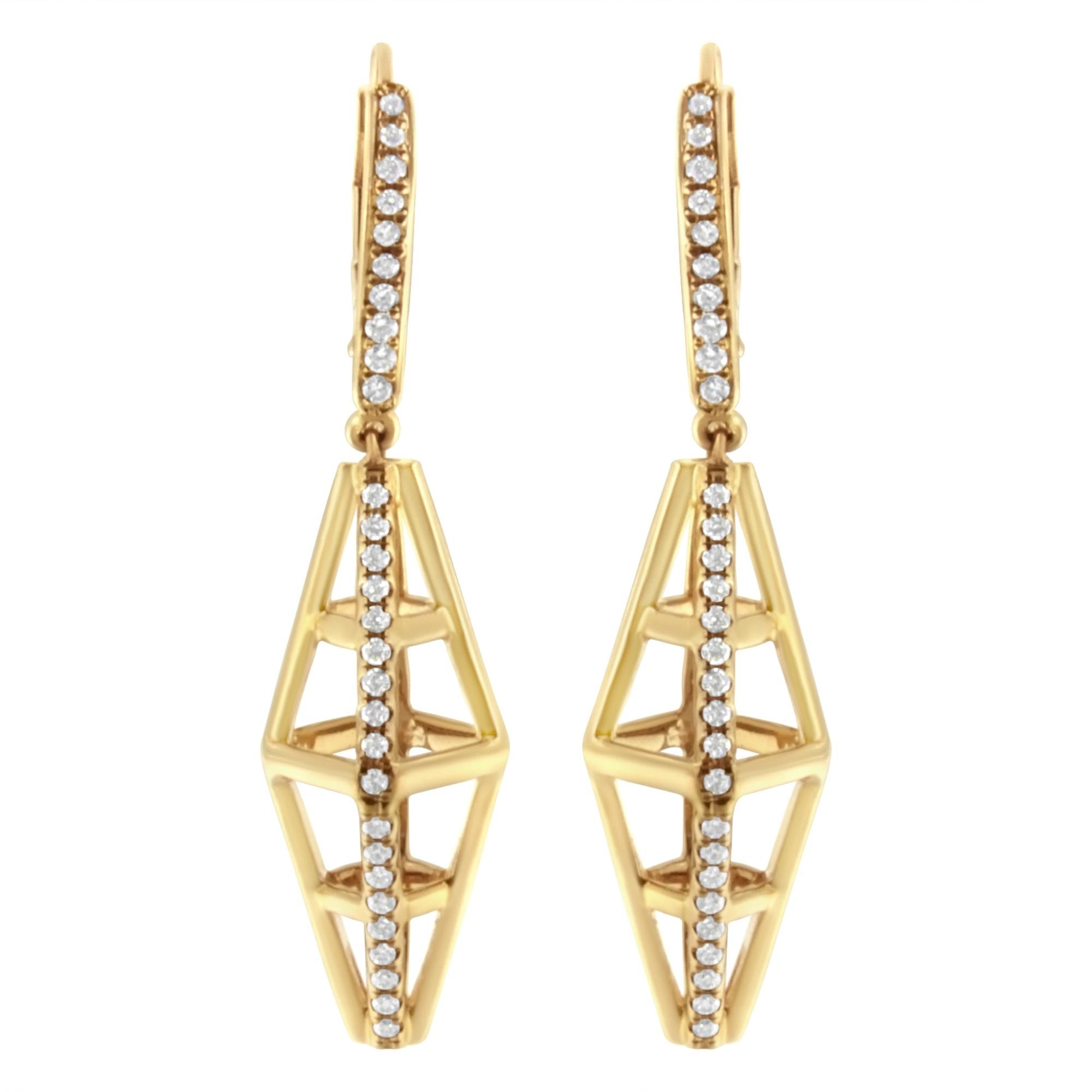 14K Yellow Gold 5/8 Cttw Diamond Geometrical Pillar Drop and Dangle Earrings (G-H Color, SI1-SI2 Clarity) - Friggin Jewelry