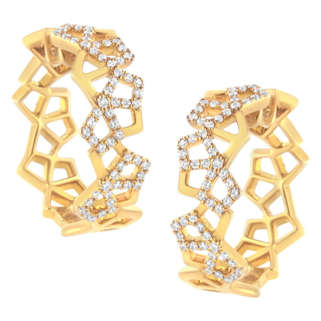 14K Yellow Gold 3/4 Cttw Diamond Honeycomb Hoop Earrings (G-H Color, SI1-SI2 Clarity) - 24MM - Friggin Jewelry