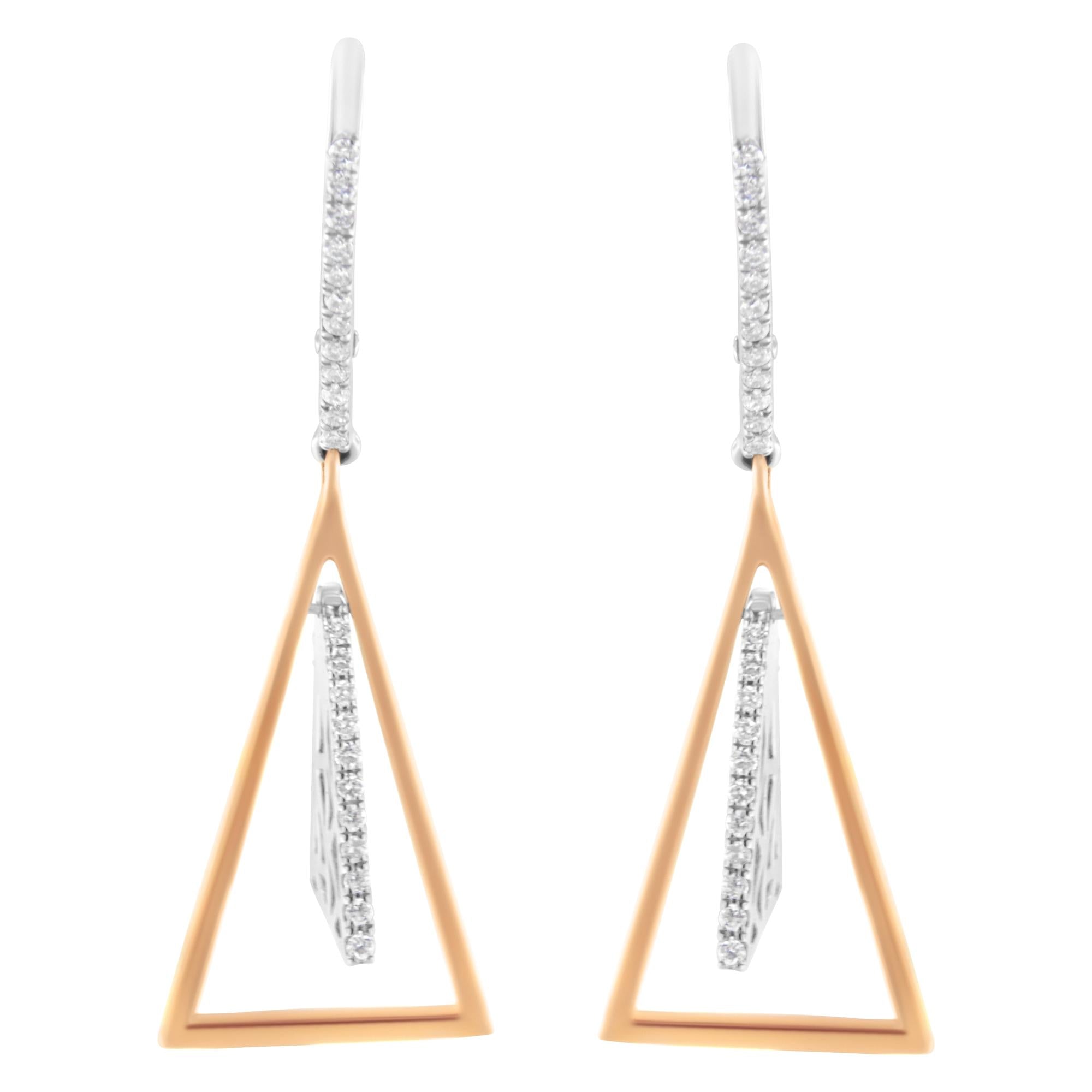 14K Rose and White Gold 3/8 Cttw Diamond Windchime Drop and Dangle Earring (G-H Color, SI1-SI2 Clarity) - Friggin Jewelry
