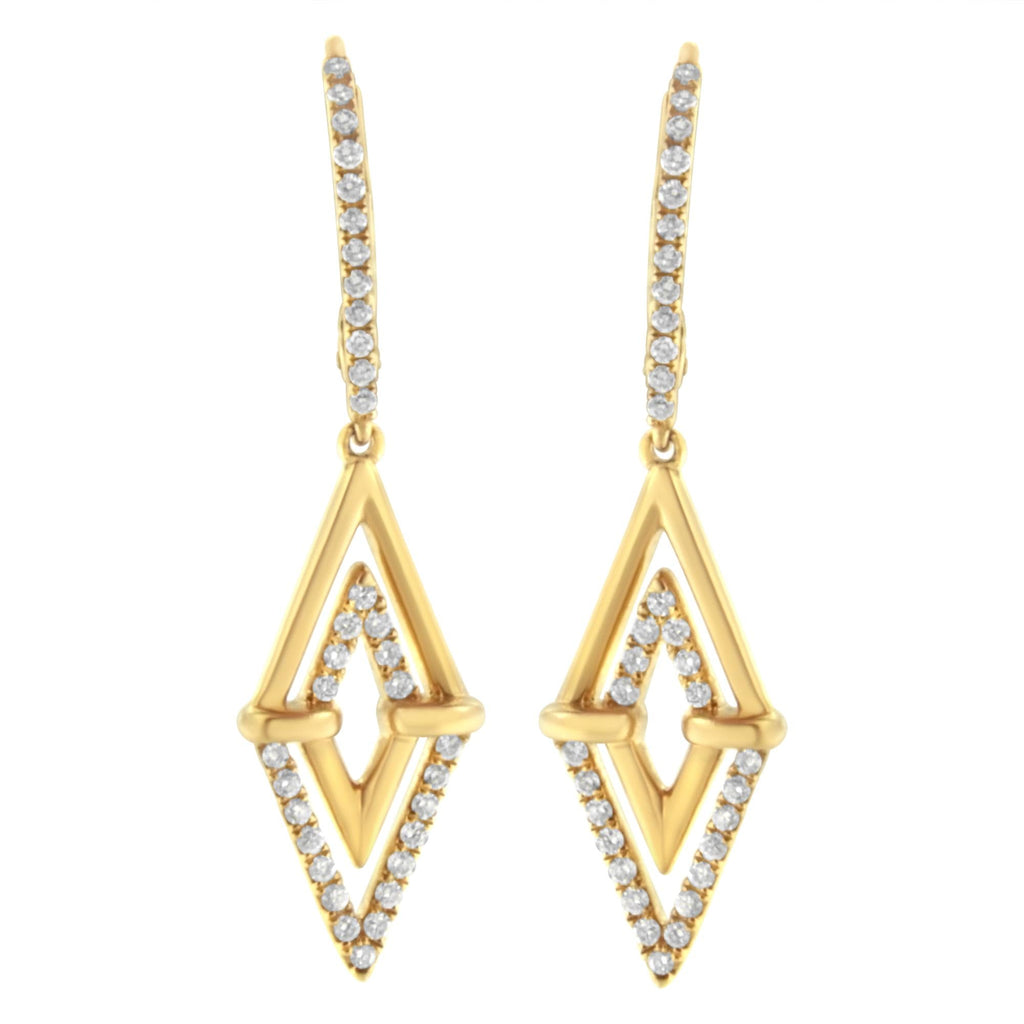 14K Yellow Gold 3/8 Cttw Double Triangle Drop and Dangle Diamond Earrings (G-H Color, SI1-SI2 Clarity) - Friggin Jewelry