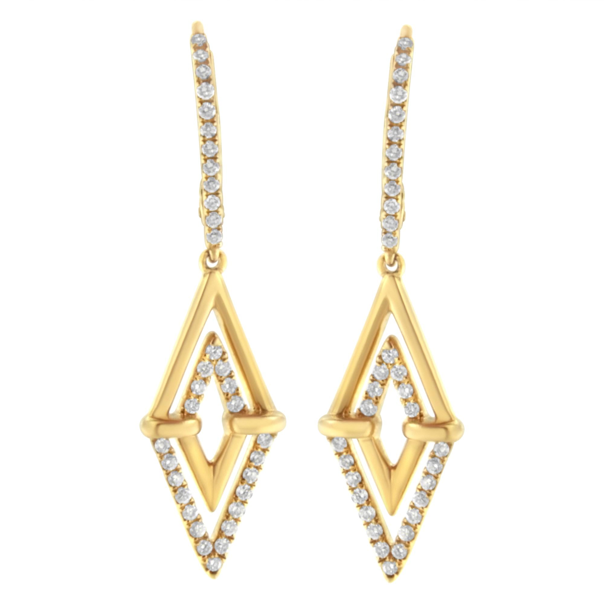 14K Yellow Gold 3/8 Cttw Double Triangle Drop and Dangle Diamond Earrings (G-H Color, SI1-SI2 Clarity) - Friggin Jewelry