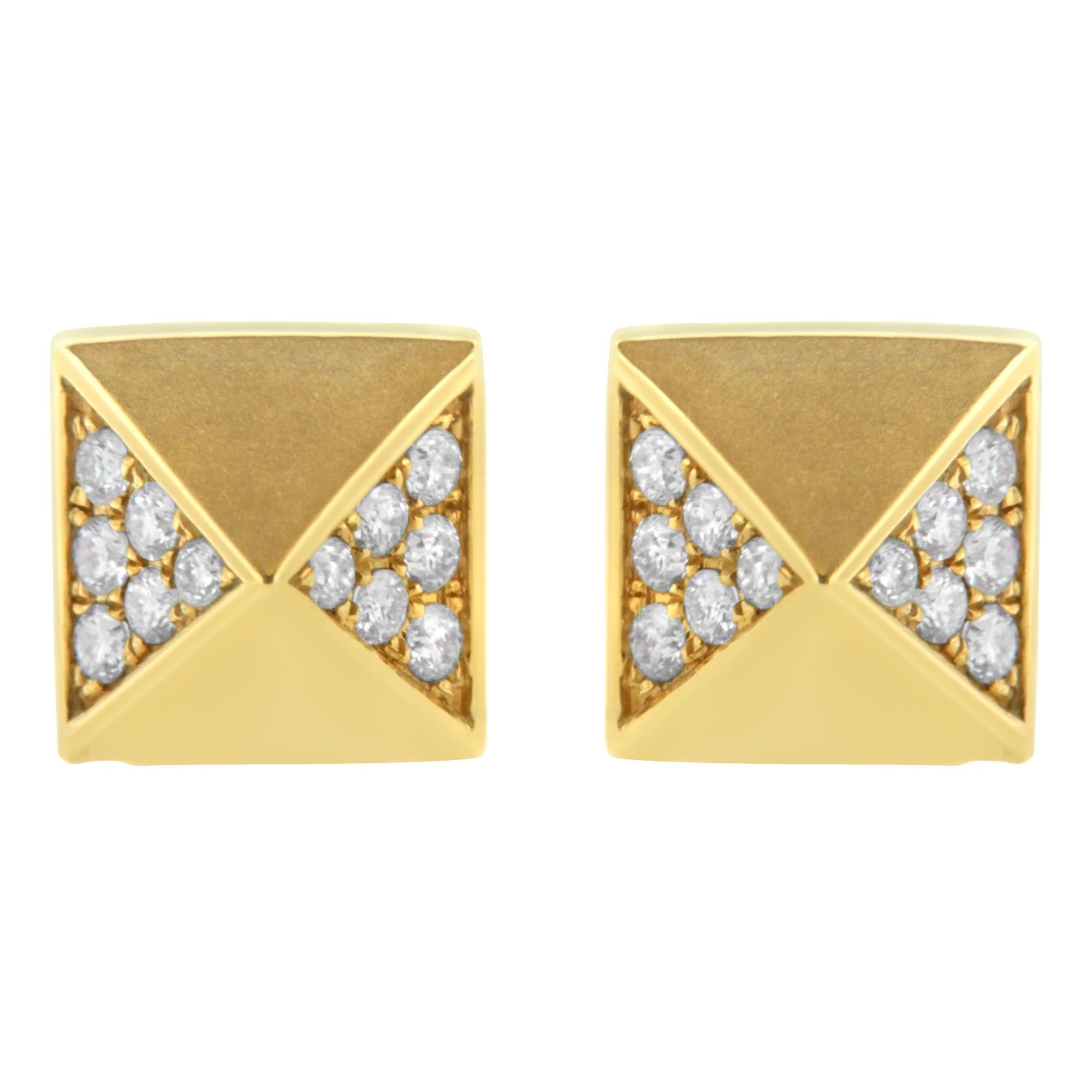 Pendiente de botón piramidal de diamantes de 1/4 ct en oro amarillo de 14 quilates (color GH, claridad SI1-SI2) - Friggin Jewelry