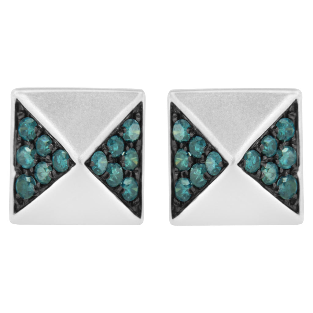 14K White Gold 1/4 Cttw Treated Blue Diamond Pyramid Stud Earring (Blue Color, SI1-SI2 Clarity) - Friggin Jewelry