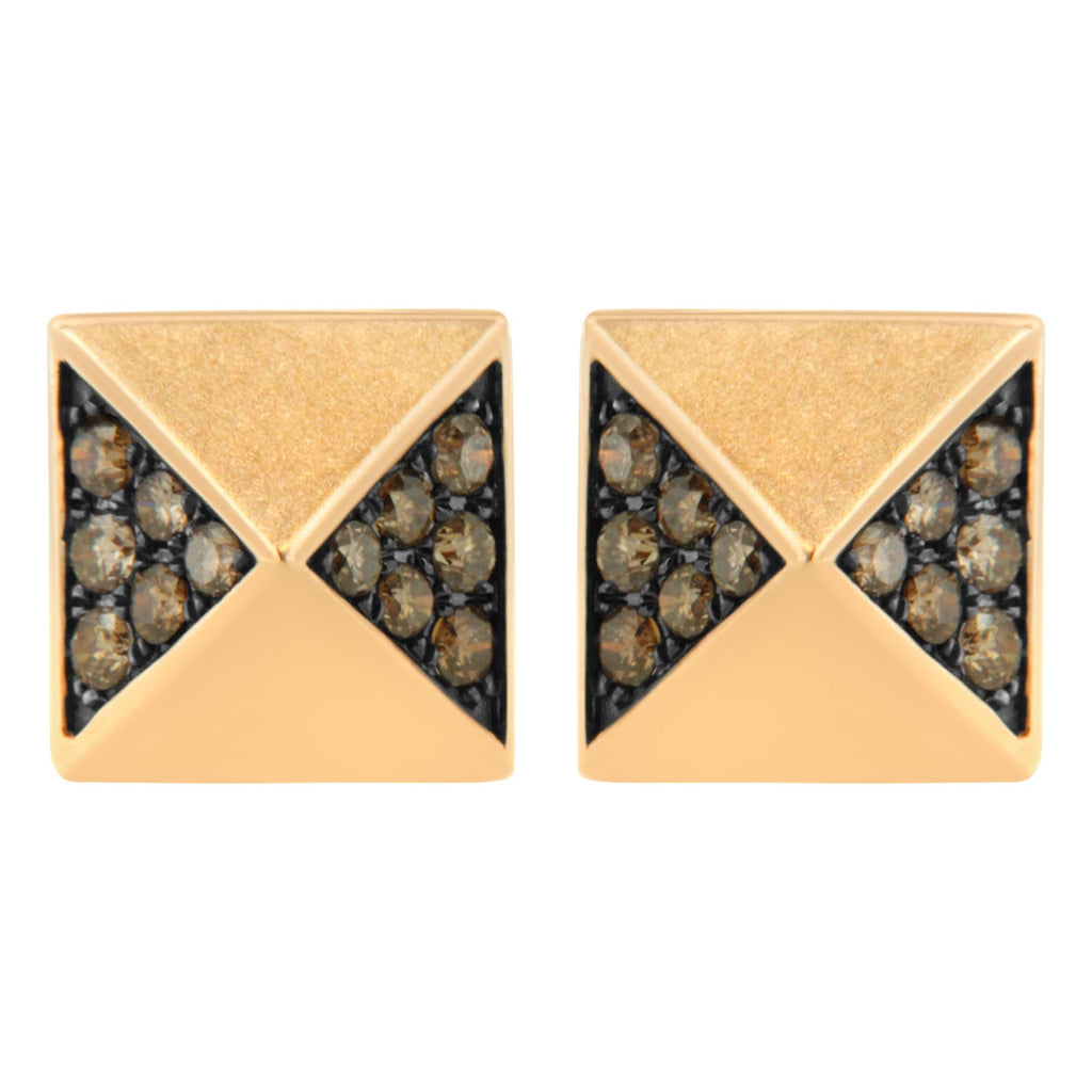 Aretes tipo pirámide de diamantes marrones de 1/4 ct en oro rosa de 14 quilates (color marrón, claridad SI1-SI2) - Friggin Jewelry
