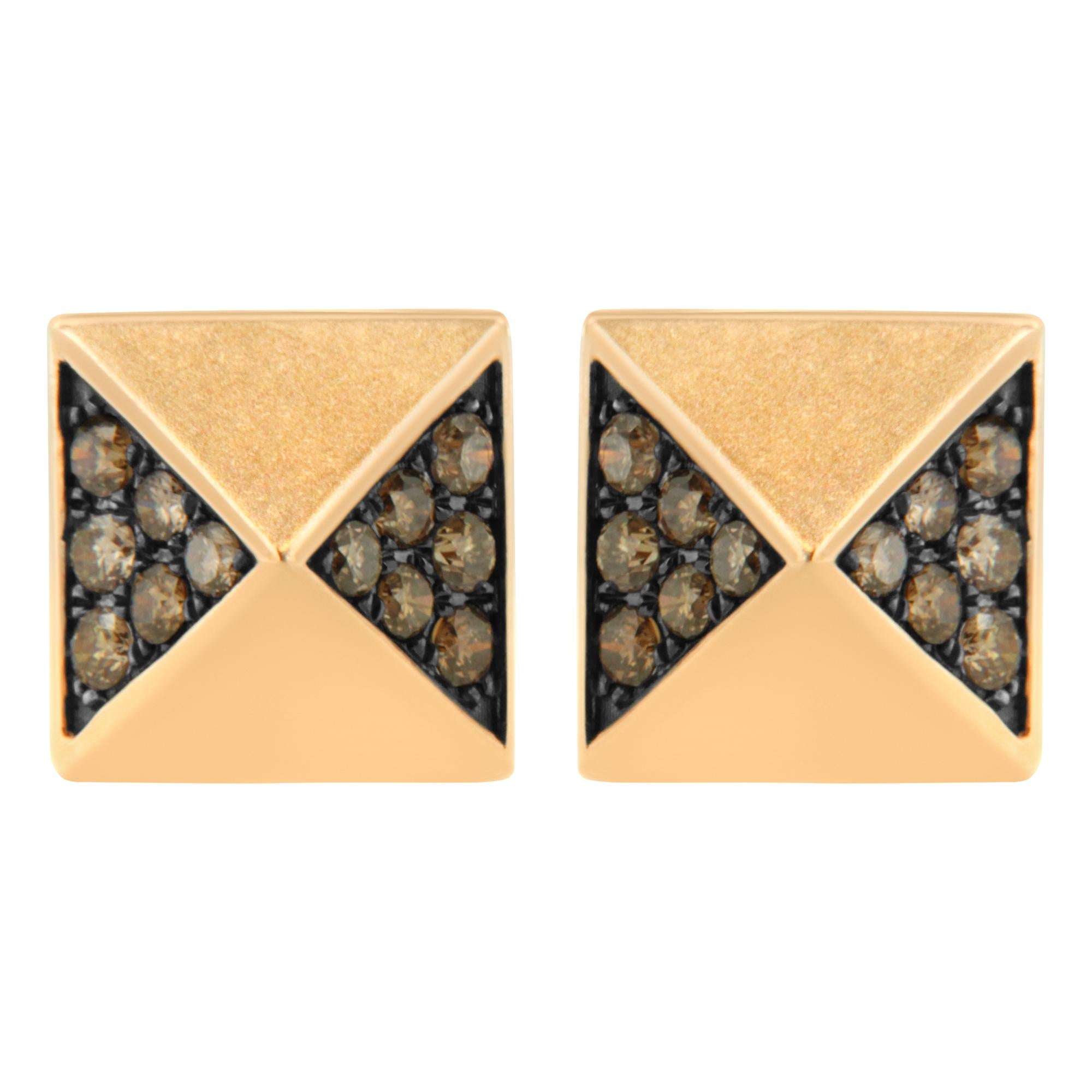 Aretes tipo pirámide de diamantes marrones de 1/4 ct en oro rosa de 14 quilates (color marrón, claridad SI1-SI2) - Friggin Jewelry