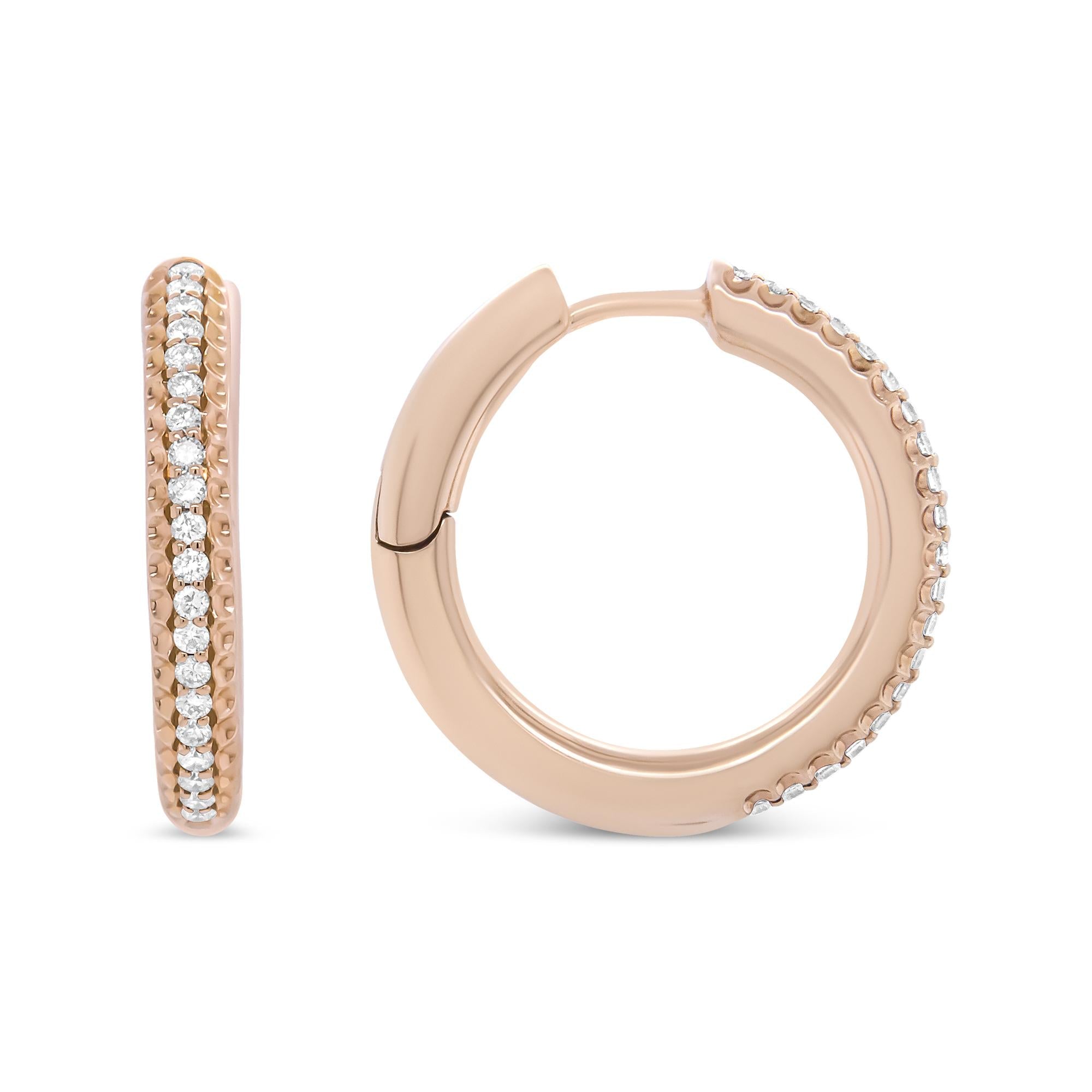 18K Rose Gold 1/3 Cttw Round Cut Diamond Hoop Earrings (F-G Color, VS1-VS2 Clarity) - Friggin Jewelry