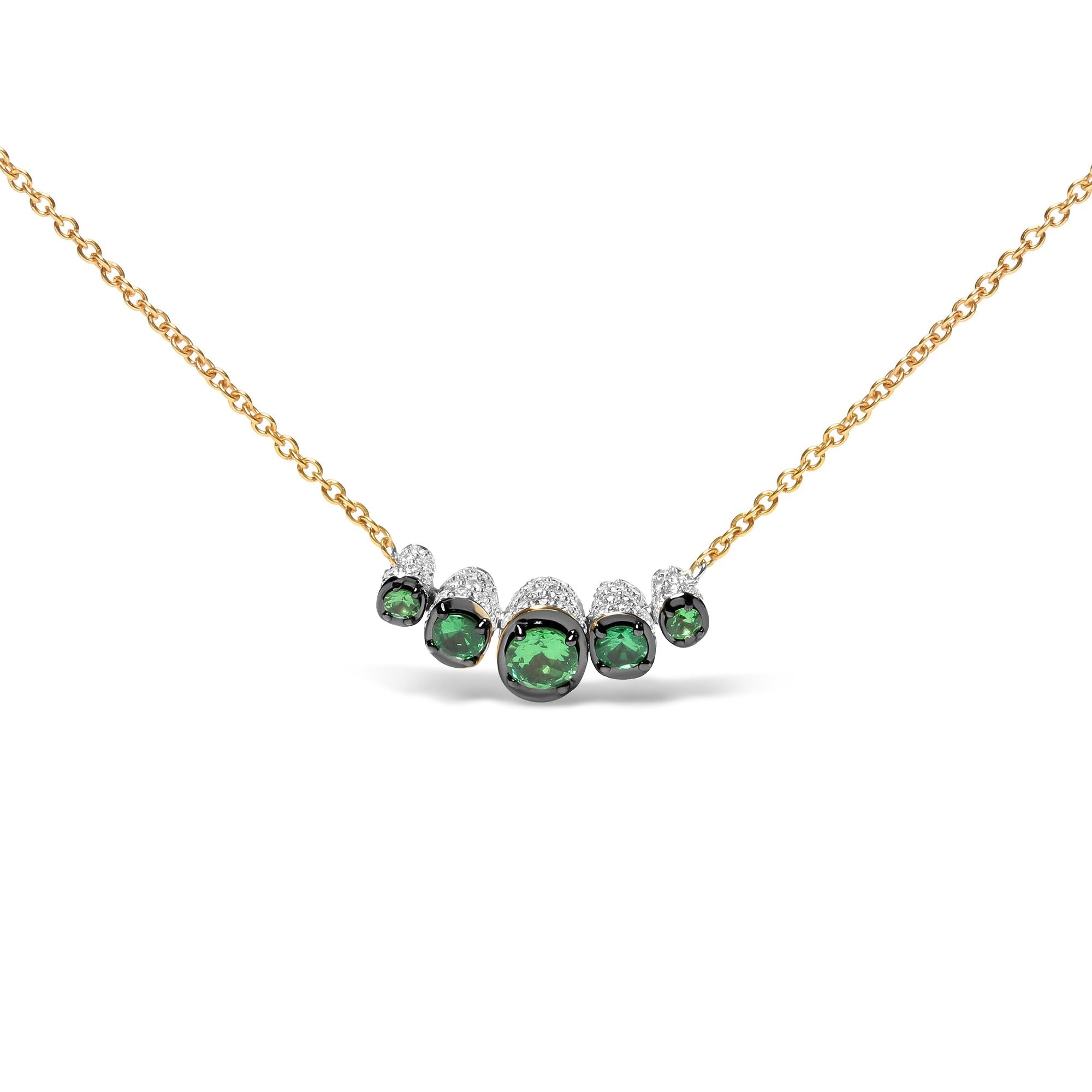 18K Rose Gold 3/4 Cttw Pave Diamonds and Graduated Green Tsavorite Gemstone Curved Bar Choker Necklace (G-H Color, SI1-SI2 Clarity) - Adjustable up to 14" - 16.5" - Friggin Jewelry