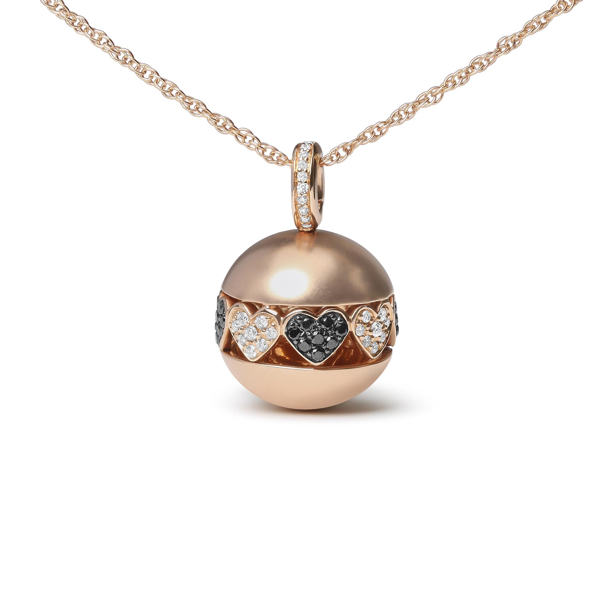 18K Rose Gold 3/8 Cttw Black and White Diamond Ball with Filigree Heart and Cluster Design 18" Pendant Necklace (Black and G-H Color, SI1-SI2 Clarity) - Friggin Jewelry