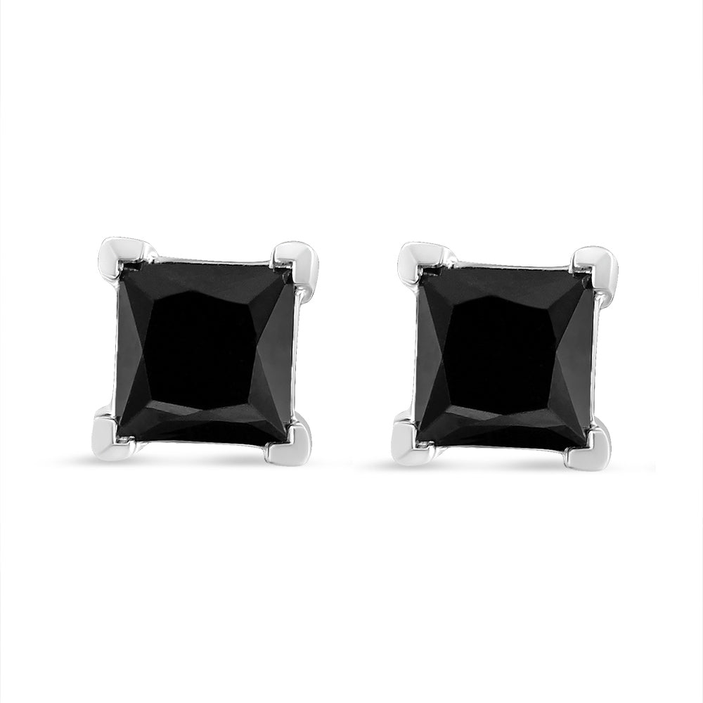 14K White Gold Princess-Cut Treated Black Diamond Classic 4-Prong Stud Earrings - Pushback - Friggin Jewelry