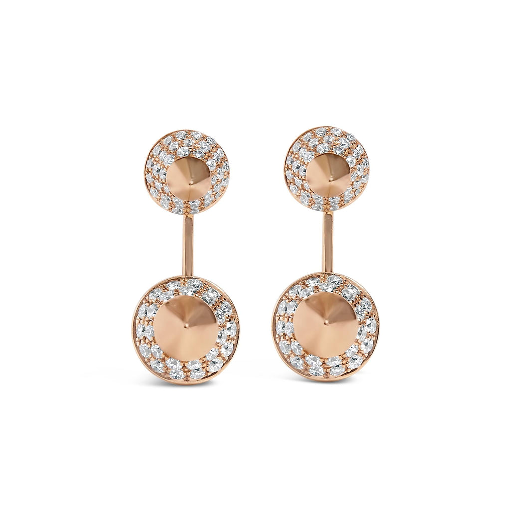 Orecchino a bottone a doppio cono con diamanti da 1,00 ct in oro rosa 14 carati (colore GH, purezza SI1-SI2) - Friggin Jewelry