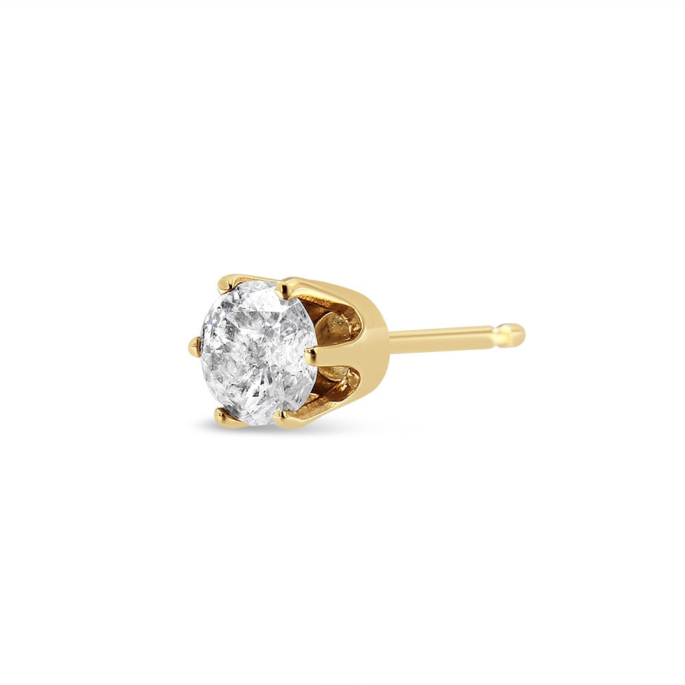 Pendiente solitario de diamante de 6 puntas en oro amarillo de 14 quilates (3/8 ct, color IJ, claridad I2-I3) - Friggin Jewelry