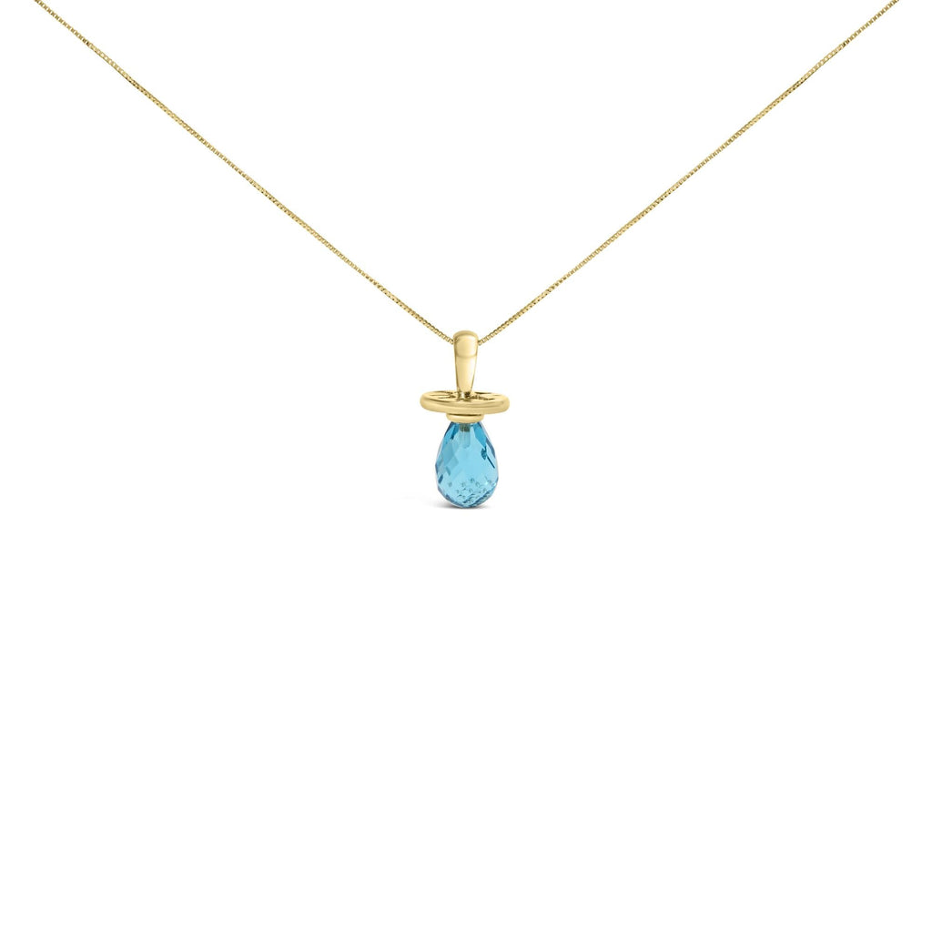 Collar con colgante de chupete de oro amarillo de 14 quilates y cuarzo azul - 45,7 cm - Friggin Jewelry