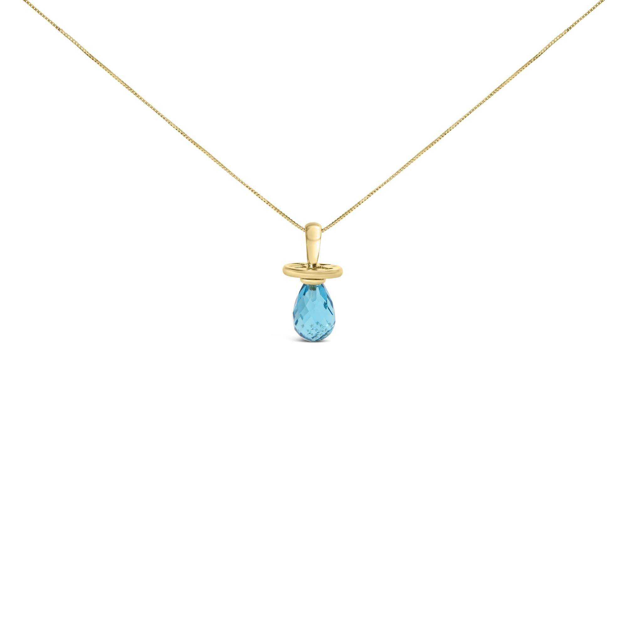 14K Yellow Gold and Blue Quartz Pacifier Pendant Necklace - 18" Inches - Friggin Jewelry