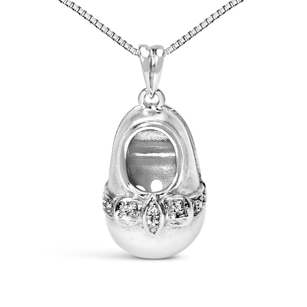 14K White Gold Diamond Accent Baby Shoe with Bow Pendant 18" Necklace (G-H Color, SI1-SI2 Clarity) - Friggin Jewelry
