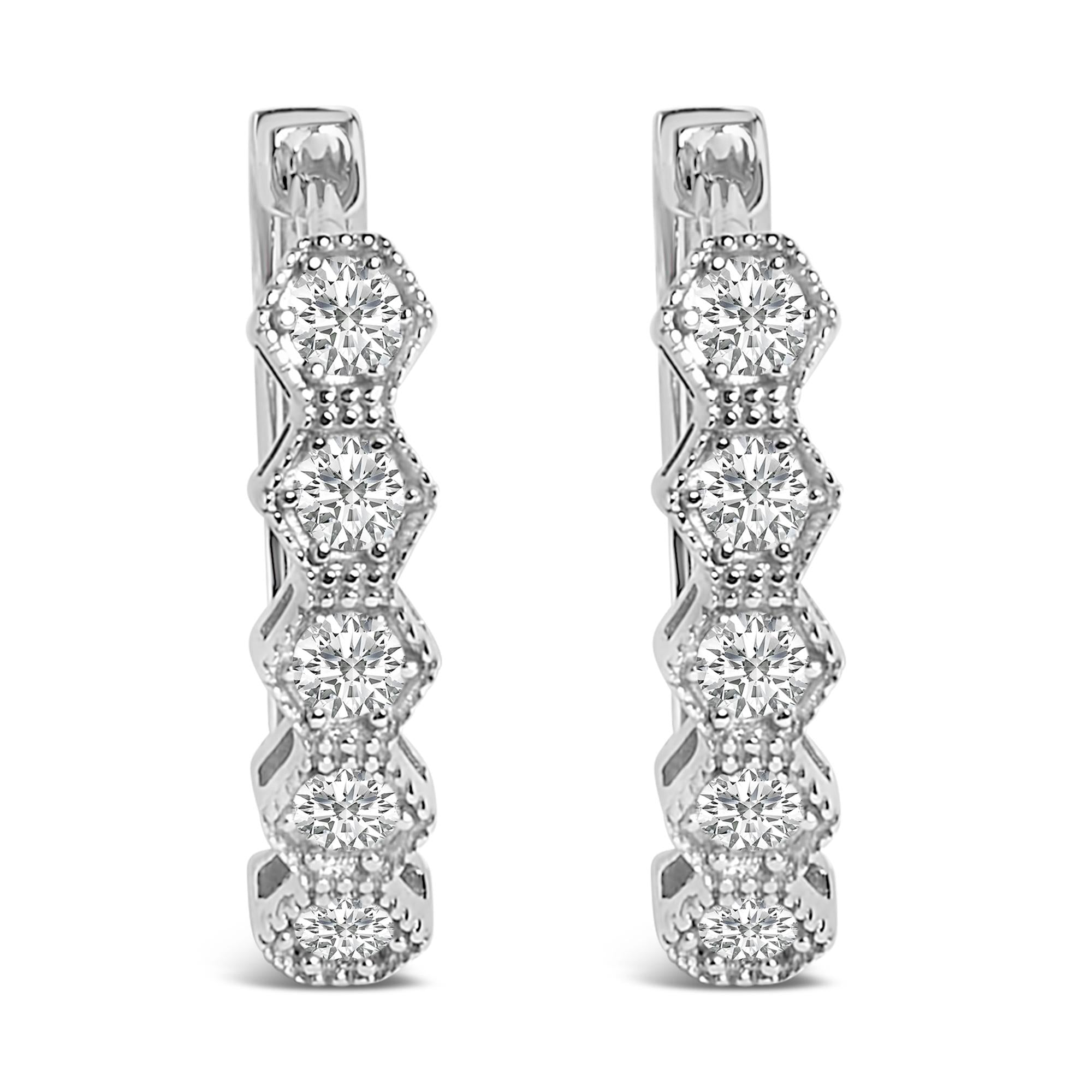 Orecchini a cerchio geometrici a zig-zag con diamanti da 1/2 carati in oro 14 carati (colore GH, SI1-SI2) - Friggin Jewelry