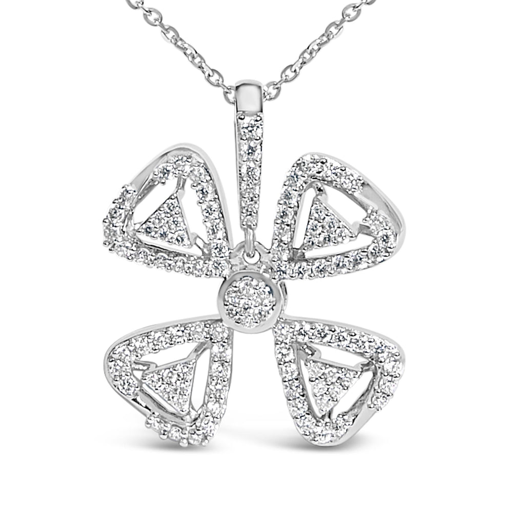 14K White Gold 5/8 Cttw Diamond 4 Leaf Floral Pendant Necklace (H-I Color, I1-I2 Clarity) - 18" Inches - Friggin Jewelry Premium