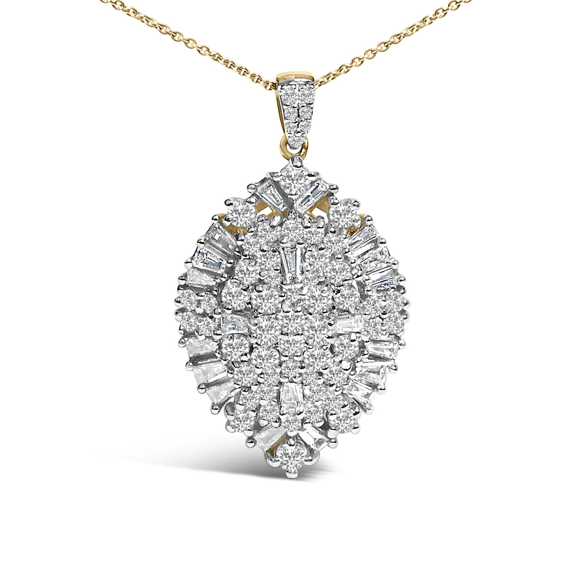 14K White and Yellow Gold 2.00 Cttw Diamond Cluster Pear Shaped Pendant Necklace (G-H Color, SI2-I1 Clarity) -20" Inches - Friggin Jewelry Premium