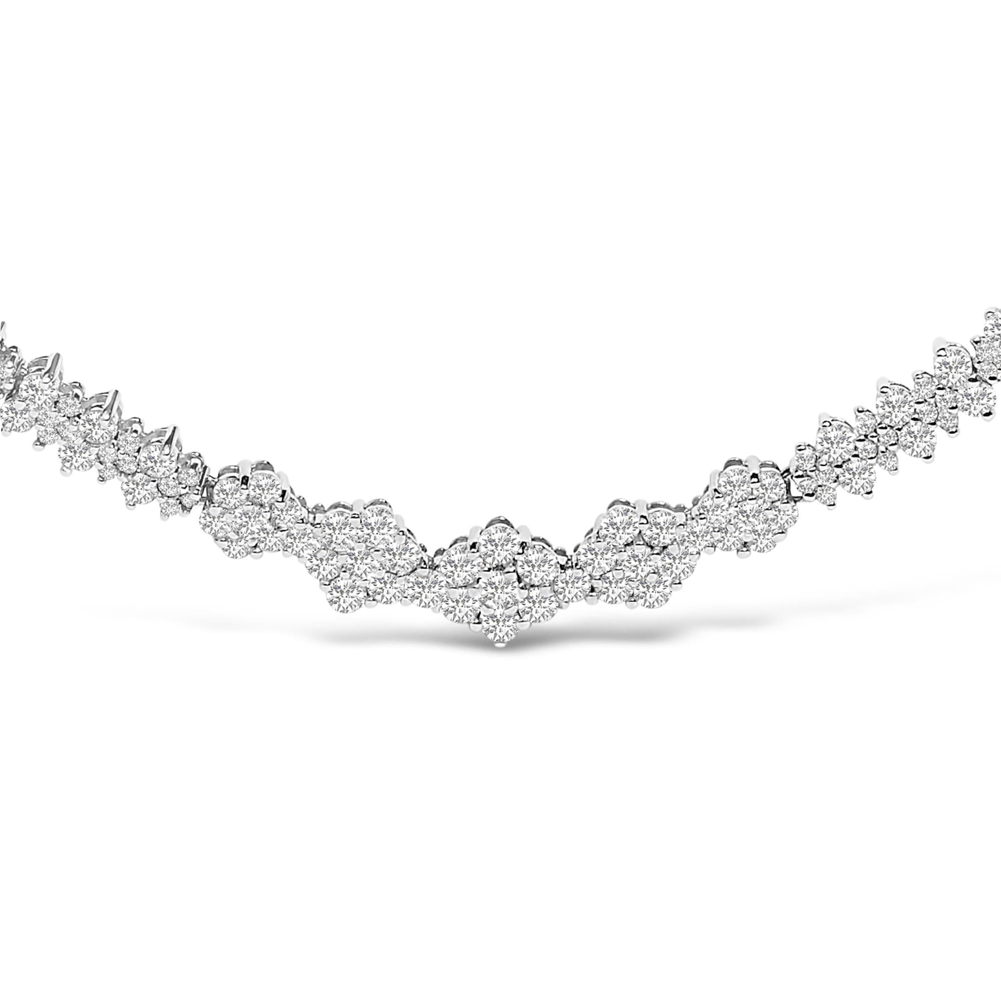 14K White Gold 2.00 Cttw Diamond Composite Cluster Bar Necklace (H-I Color, I2-I3 Clarity) - 18" Inches - Friggin Jewelry Premium