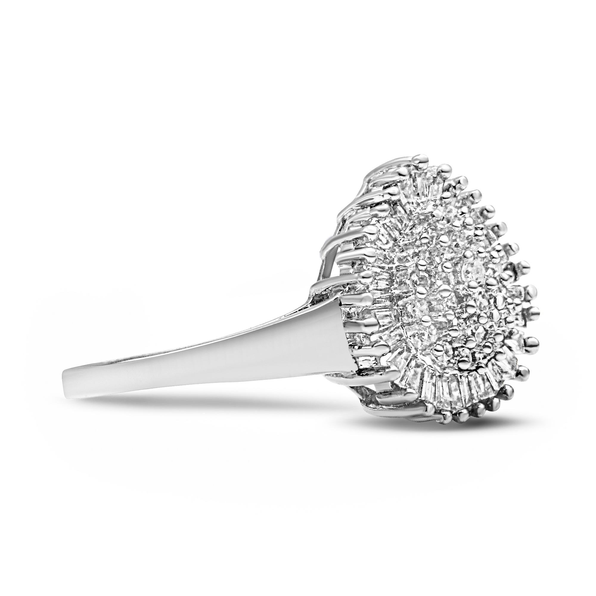 10K White Gold 1/2 Cttw Round & Baguette Cut Diamond Pear Shaped Domed Pavé Cluster with Halo Cocktail Ring (H-I Color, SI1-SI2 Clarity) - Friggin Jewelry