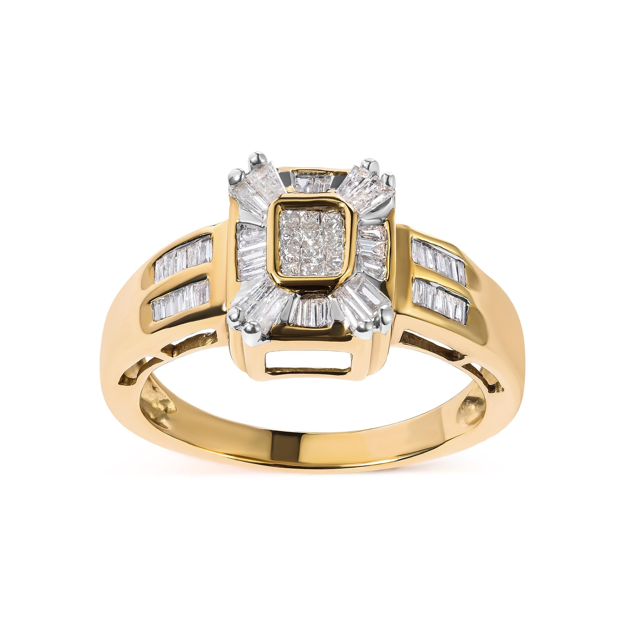 10K Yellow Gold 1/2 Cttw Diamond Composite and Halo Ring (H-I Color, SI1-SI2 Clarity) - Friggin Jewelry
