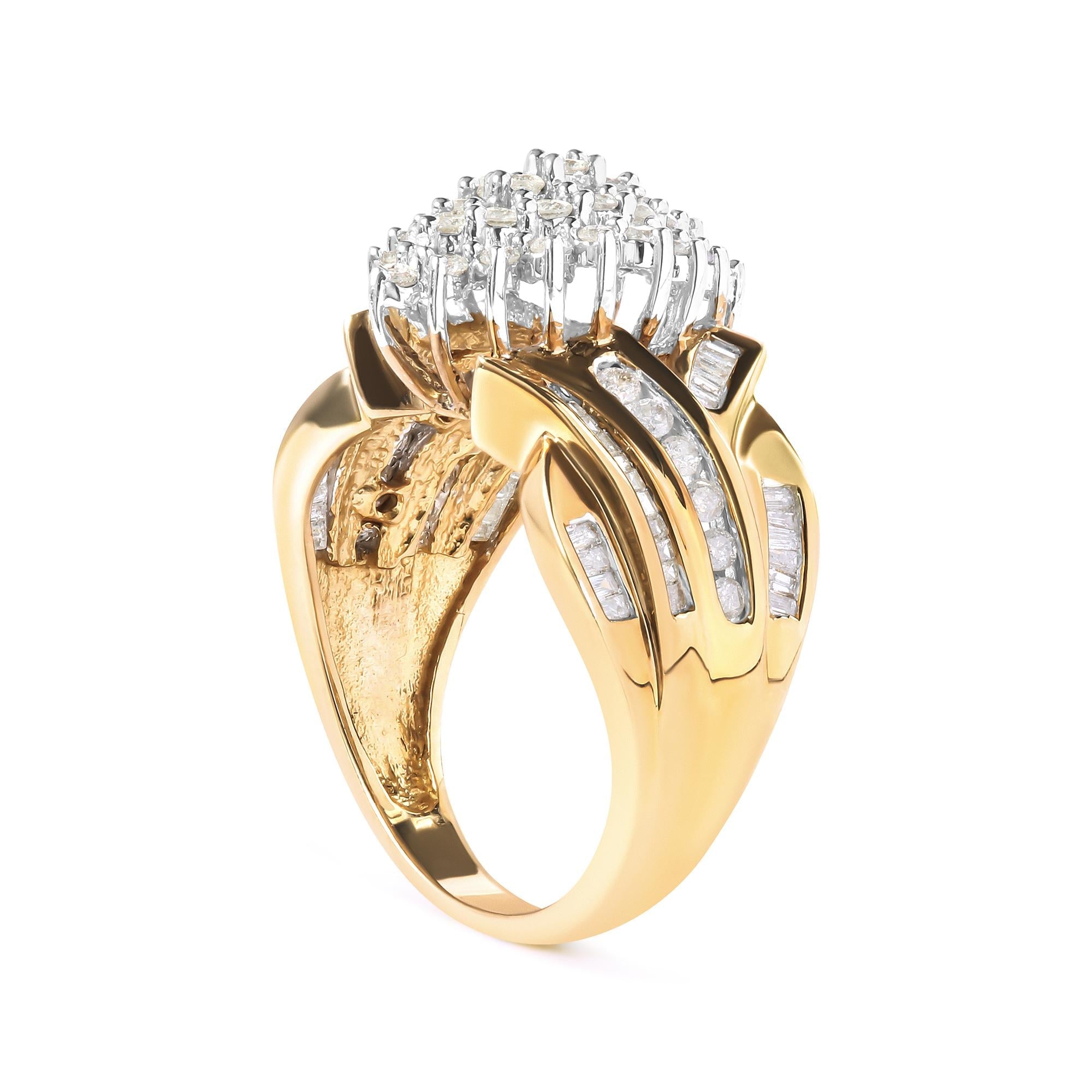 10K Yellow Gold 1 Cttw Diamond Pear Shaped Cluster  Cluster Cocktail Ring (H-I Color, I2-I3 Clarity) - Friggin Jewelry