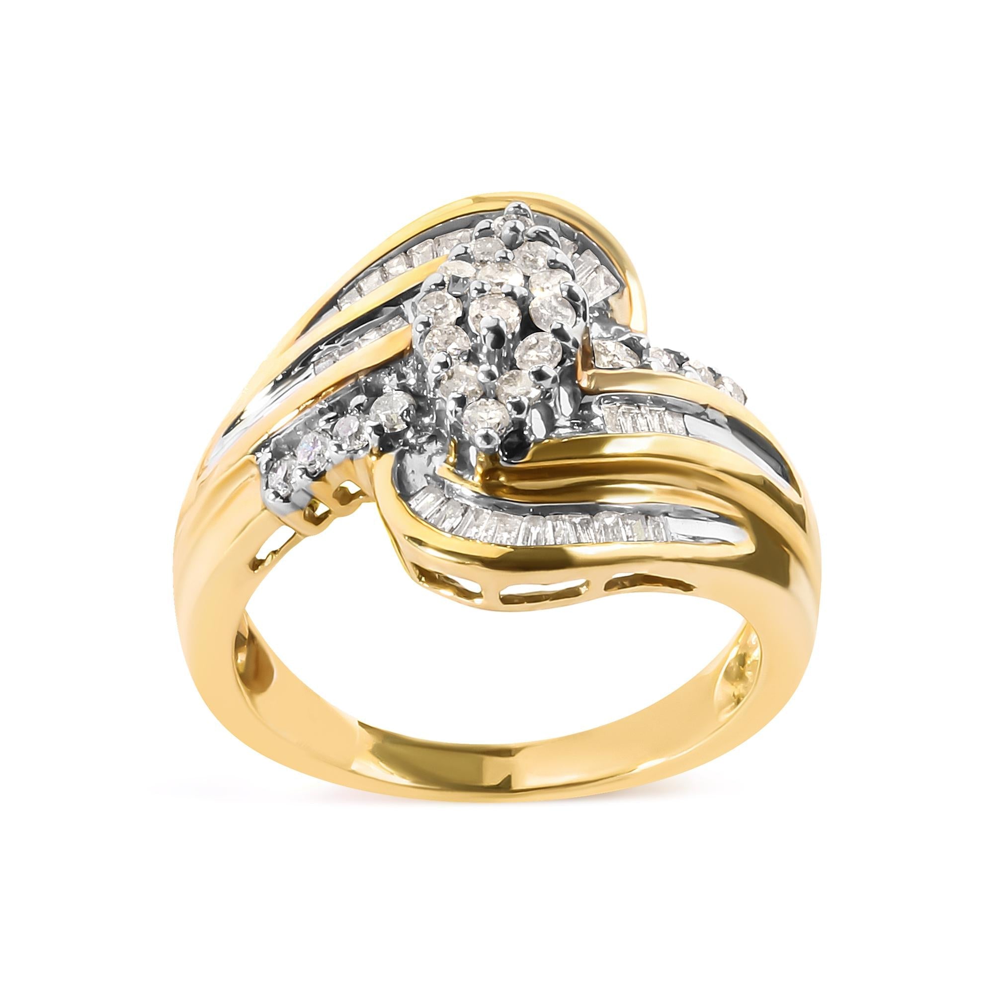 10K Yellow Gold 1/2 Cttw Diamond Pear Cluster and Swirl Ring (H-I Color, I1-I2 Clarity) - Friggin Jewelry