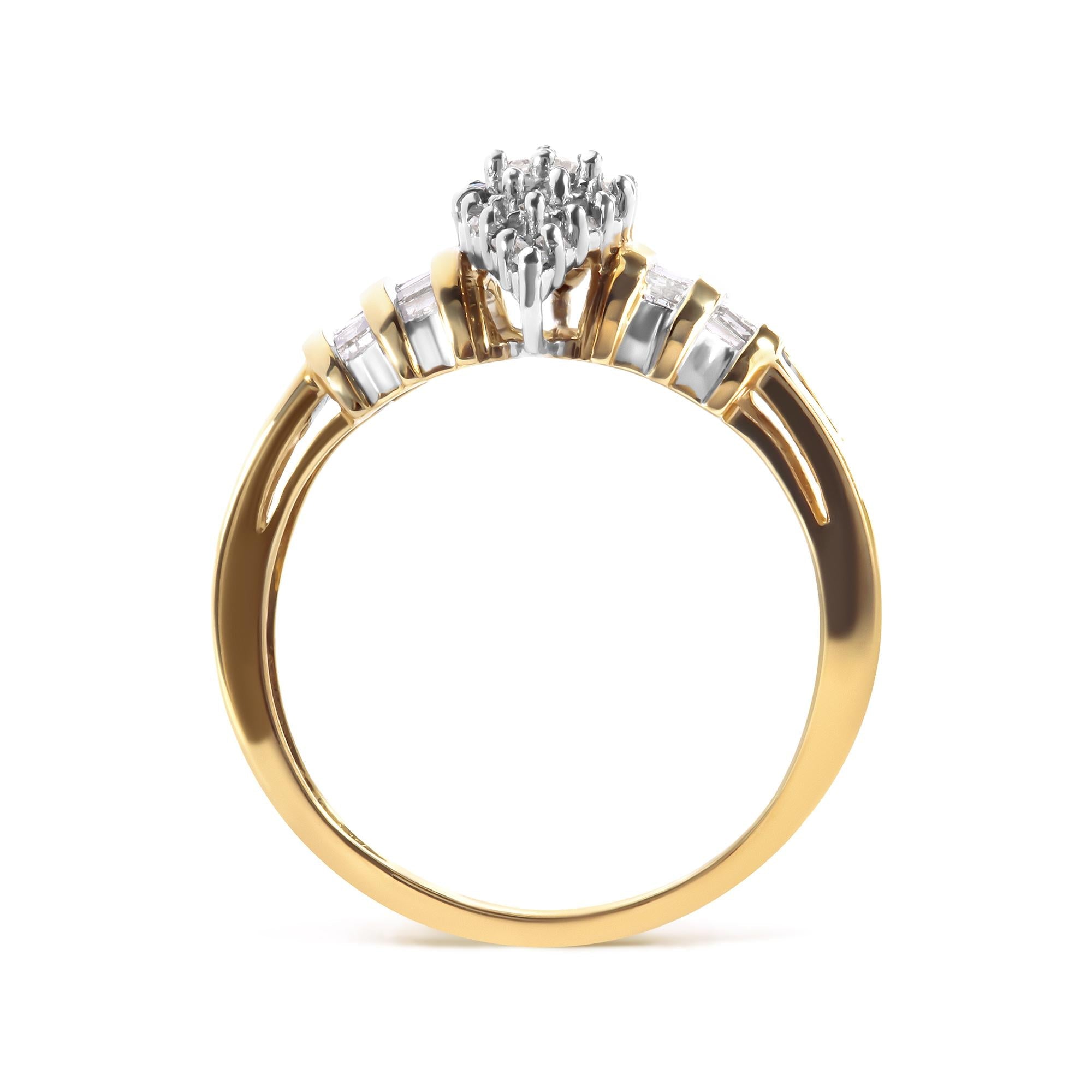 10K Yellow Gold 1/2 Cttw Diamond Pear Shaped Head and Multi Row Channel Set  Shank Ring (H-I Color, SI2-I1 Clarity) - Friggin Jewelry