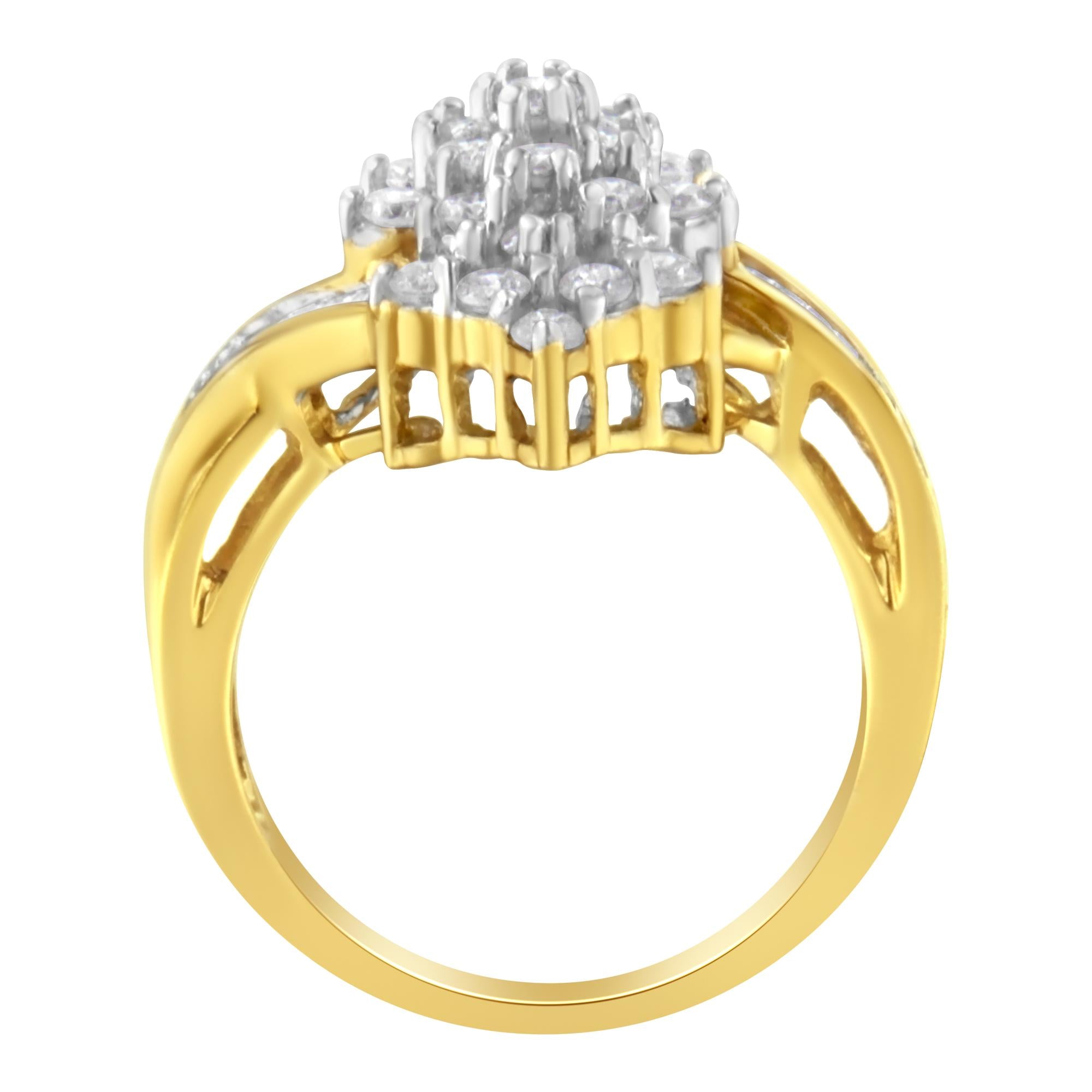 Anello con diamanti taglio baguette e rotondo in oro giallo 10 carati (1 1/10 ct, colore HI, purezza SI2-I1) - Friggin Jewelry