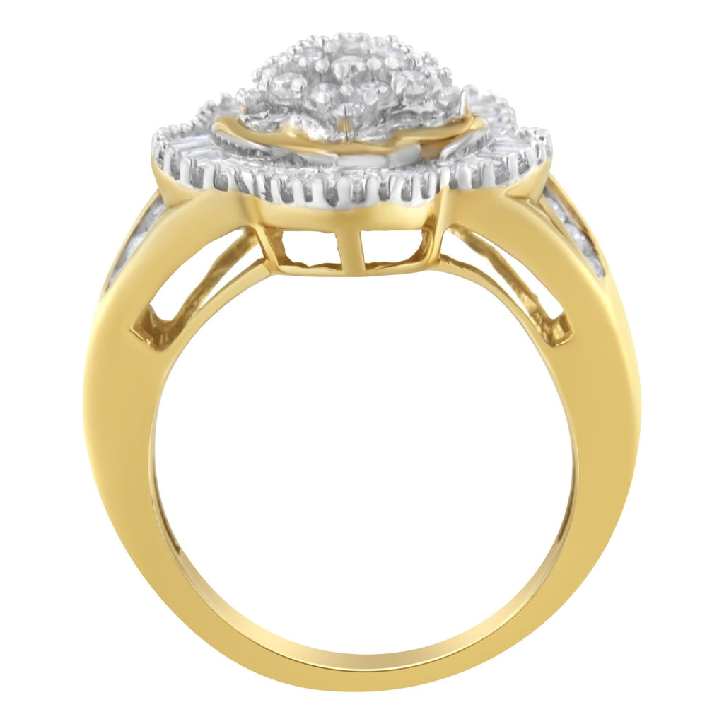 10KT Yellow Gold Round and Baguette Cut Diamond Ballerina Ring (1 cttw, I-J Color, SI1-SI2 Clarity) - Friggin Jewelry