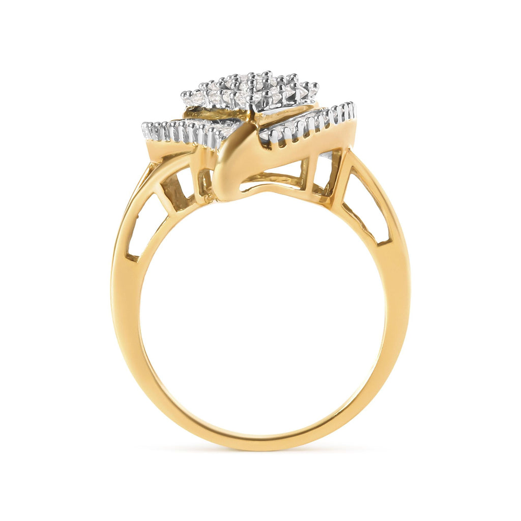 10K Yellow Gold 1 Cttw Round and Baguette Cut Diamond Ballerina Cluster Ring (H-I Color, SI2-I1 Clarity) - Friggin Jewelry