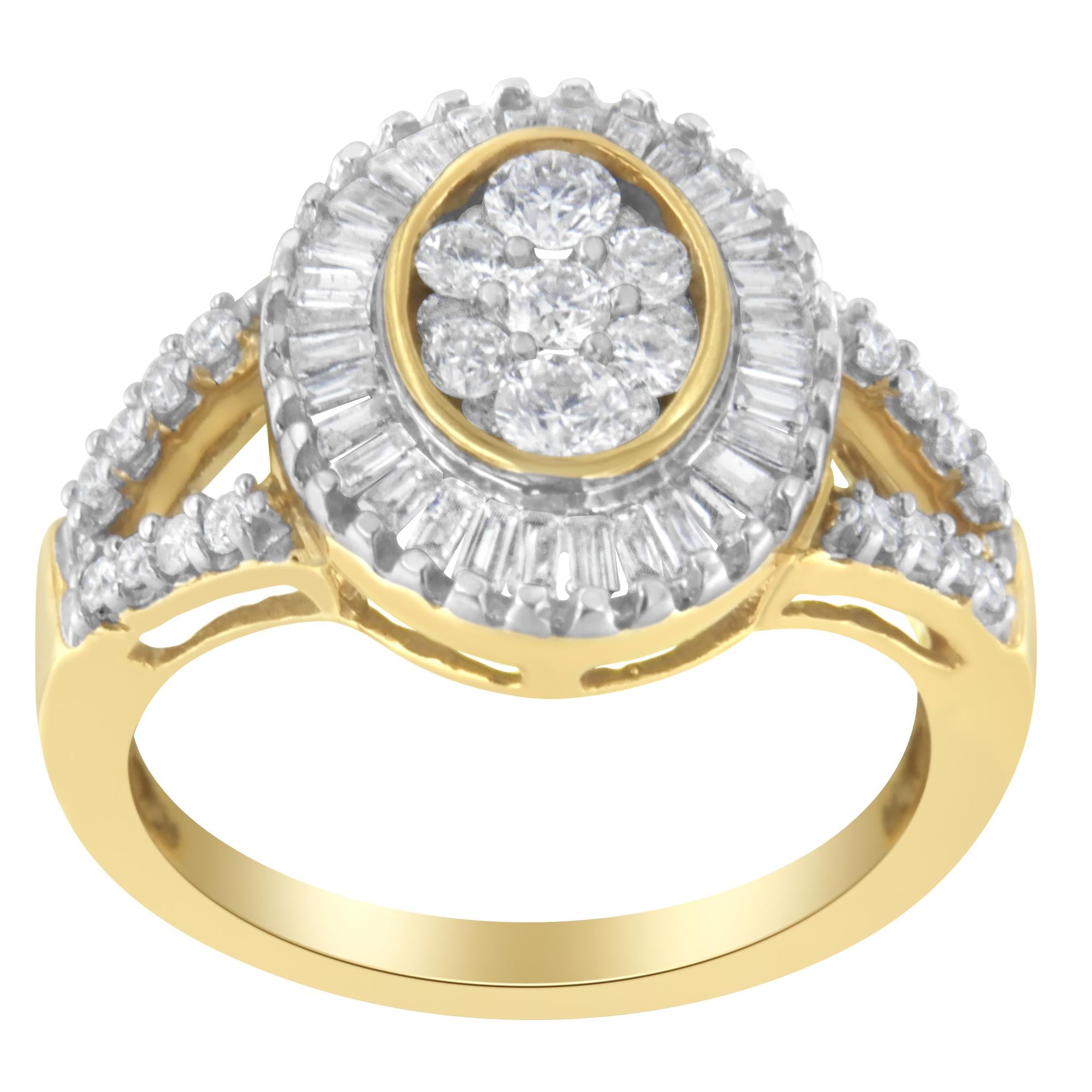 Anello da cocktail in oro giallo 10 kt con diamanti (1 carato, colore HI, purezza SI2-I1) - Friggin Jewelry