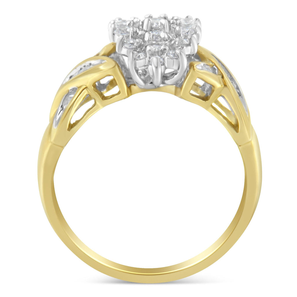 10K Two-Toned Round Baguette Diamond Cluster Ring (1/2 Cttw, I-J Color, I2-I3 Clarity) - Friggin Jewelry Winter