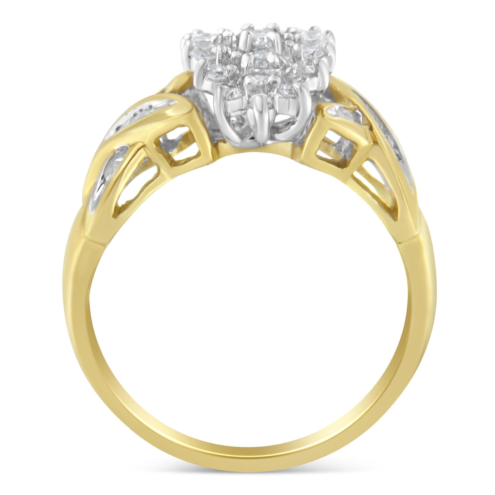 Anillo de oro amarillo de 10 quilates con diamantes redondos y talla baguette (1/2 quilates, color HI, claridad I1-I2) - Friggin Jewelry
