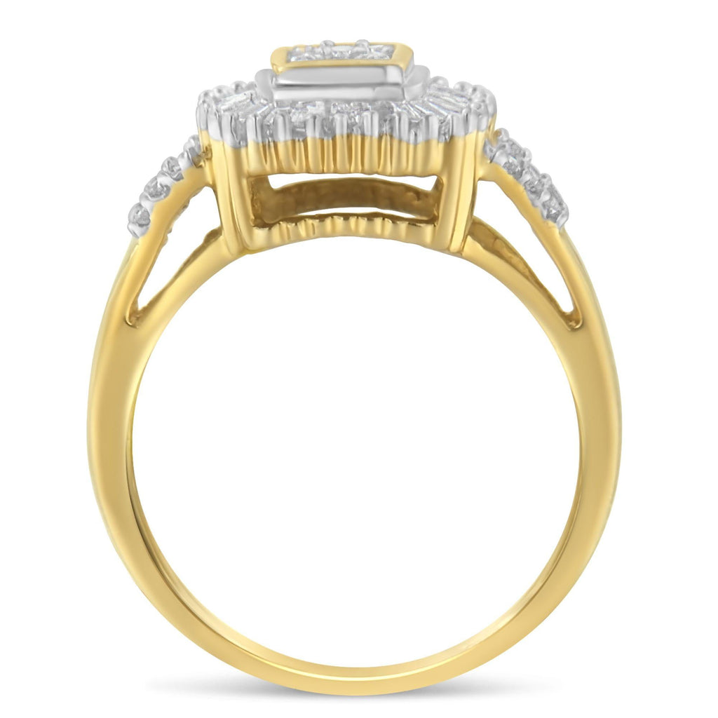 Anello a ballerina in oro giallo 10 carati con diamanti taglio baguette e rotondo (1/2 carati, colore IJ, purezza SI2-I1) - Friggin Jewelry